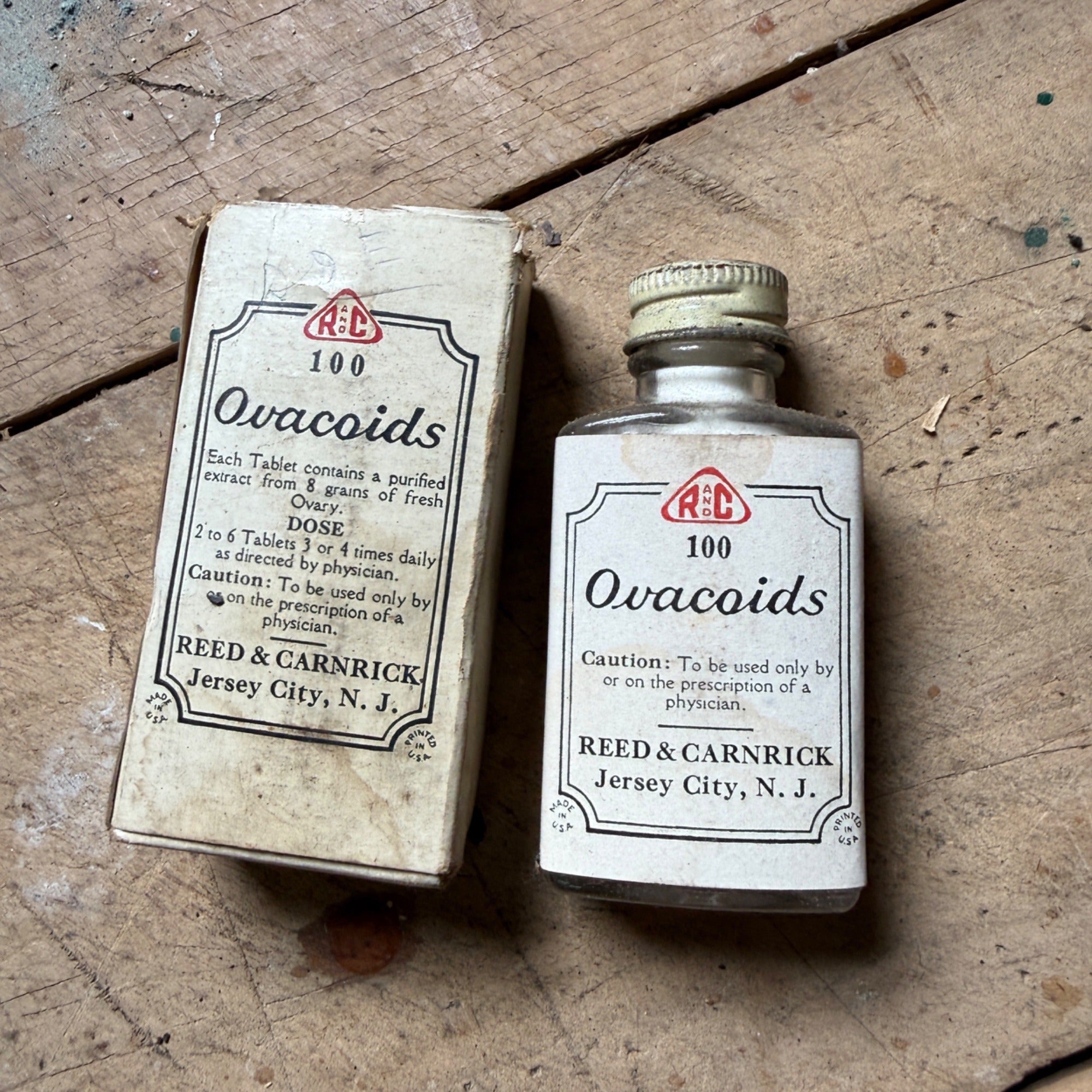 Vintage Ovacoids Ovarian Gland Extract Bottle Box Female Health Medicine FULL