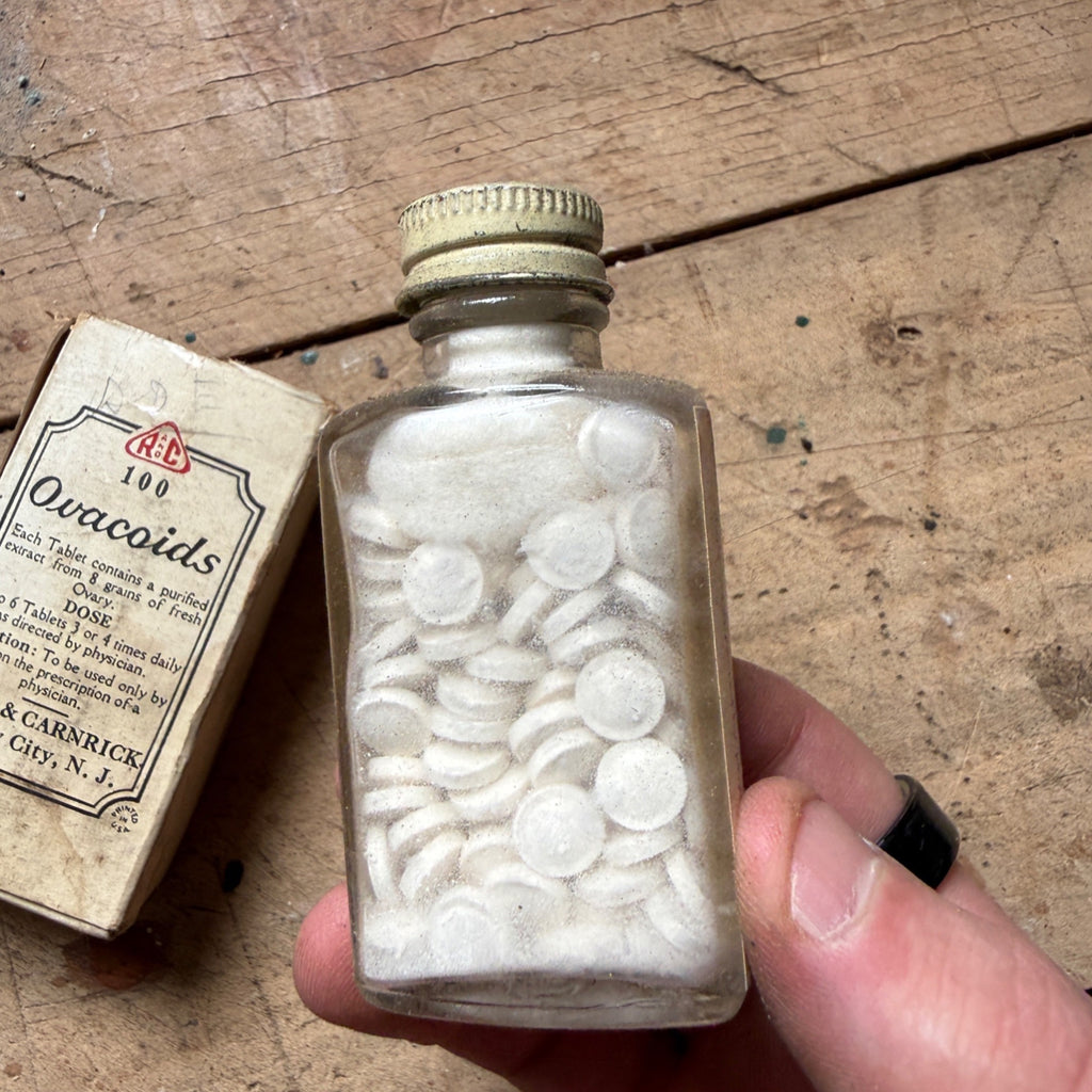 Vintage Ovacoids Ovarian Gland Extract Bottle Box Female Health Medicine FULL