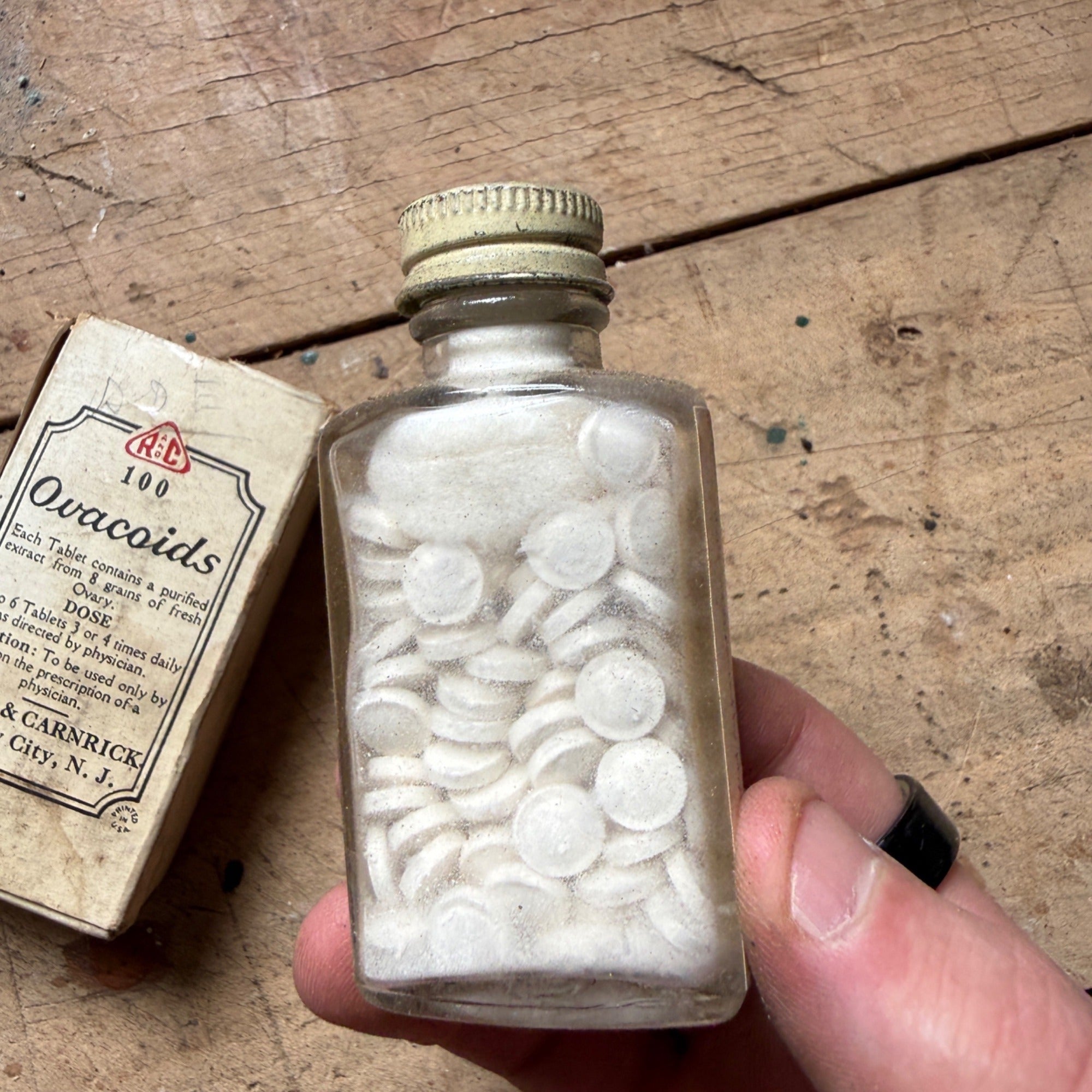Vintage Ovacoids Ovarian Gland Extract Bottle Box Female Health Medicine FULL