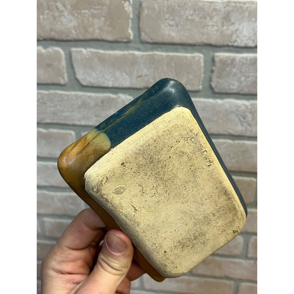 Vintage Studio Pottery Ashtray or Soap Tray MCM Drip Glaze Ceramic Blue Green Brown
