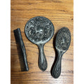 Antique 1900s Art Nouveau 3pc Vanity Set Hand Mirror, Brush, Comb  Silver Plate