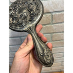 Antique 1900s Art Nouveau 3pc Vanity Set Hand Mirror, Brush, Comb  Silver Plate