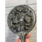 Antique 1900s Art Nouveau 3pc Vanity Set Hand Mirror, Brush, Comb  Silver Plate
