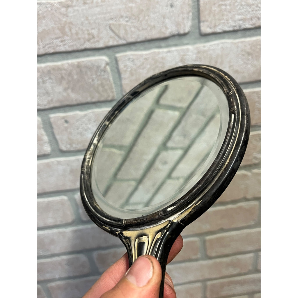 Antique 1900s Art Nouveau 3pc Vanity Set Hand Mirror, Brush, Comb  Silver Plate