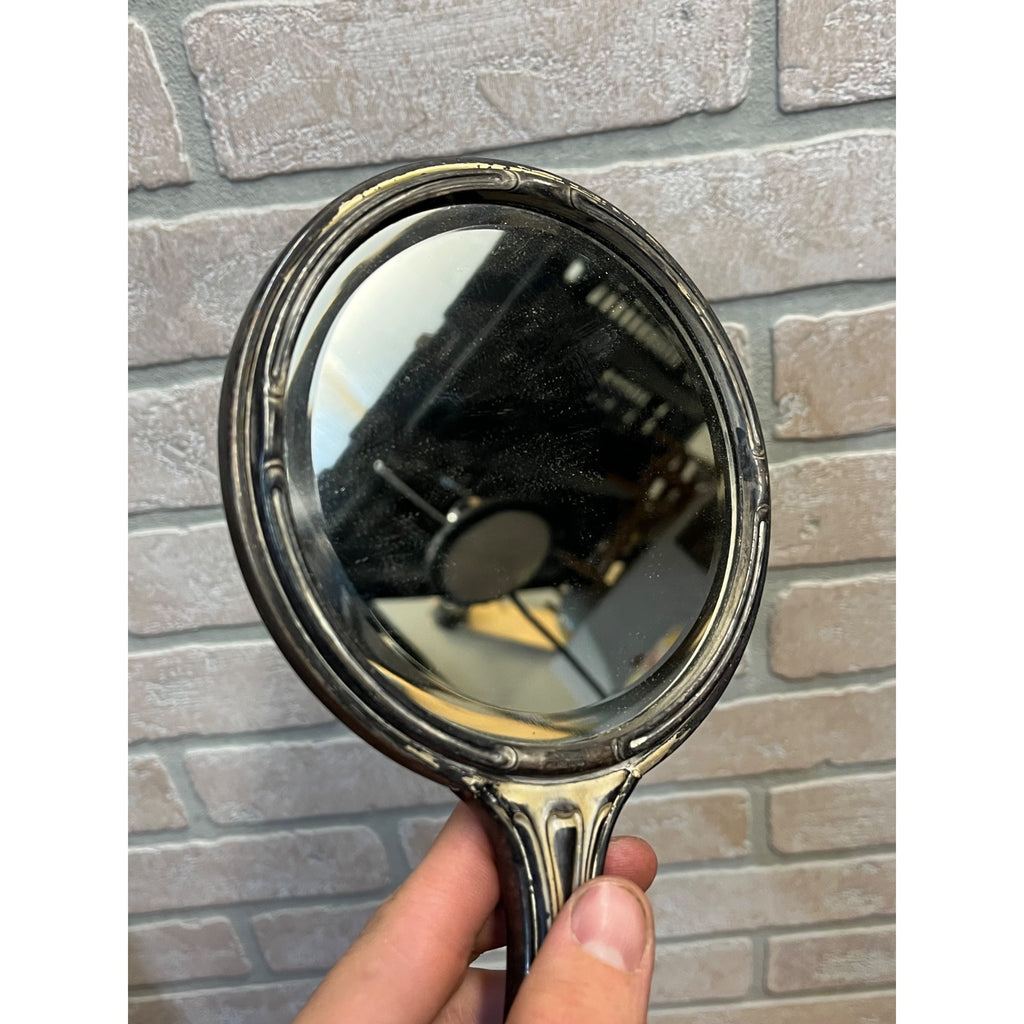 Antique 1900s Art Nouveau 3pc Vanity Set Hand Mirror, Brush, Comb  Silver Plate