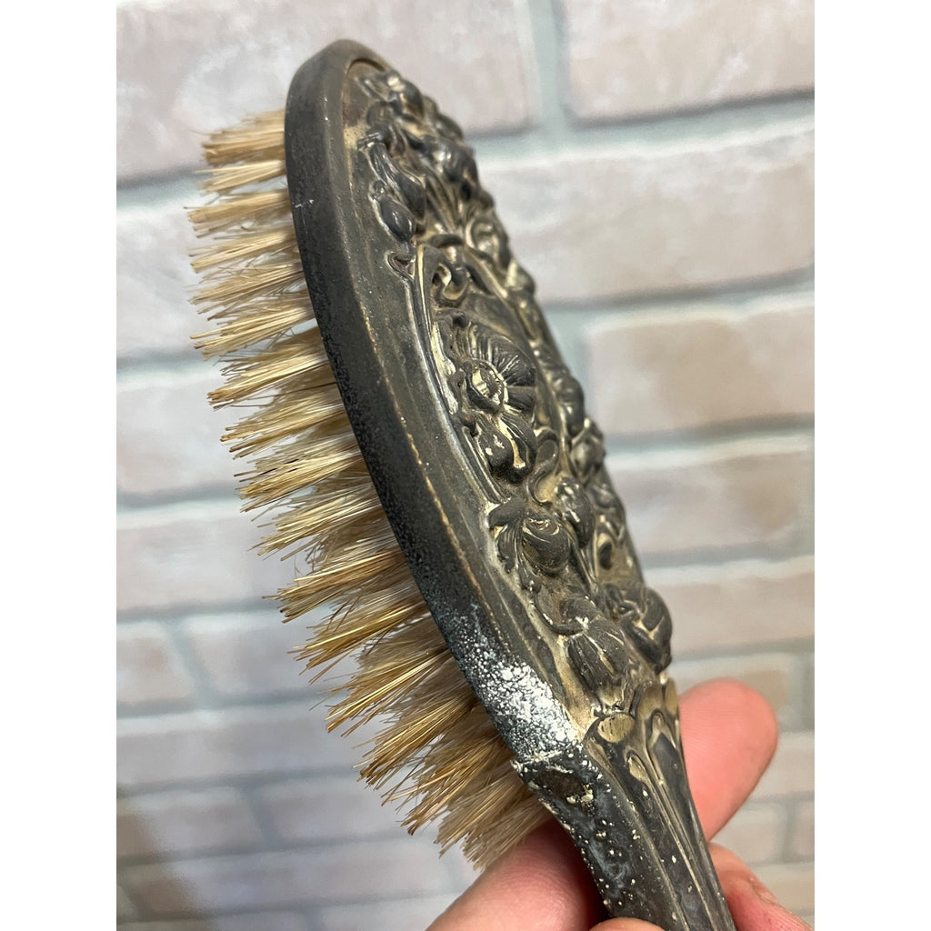 Antique 1900s Art Nouveau 3pc Vanity Set Hand Mirror, Brush, Comb  Silver Plate