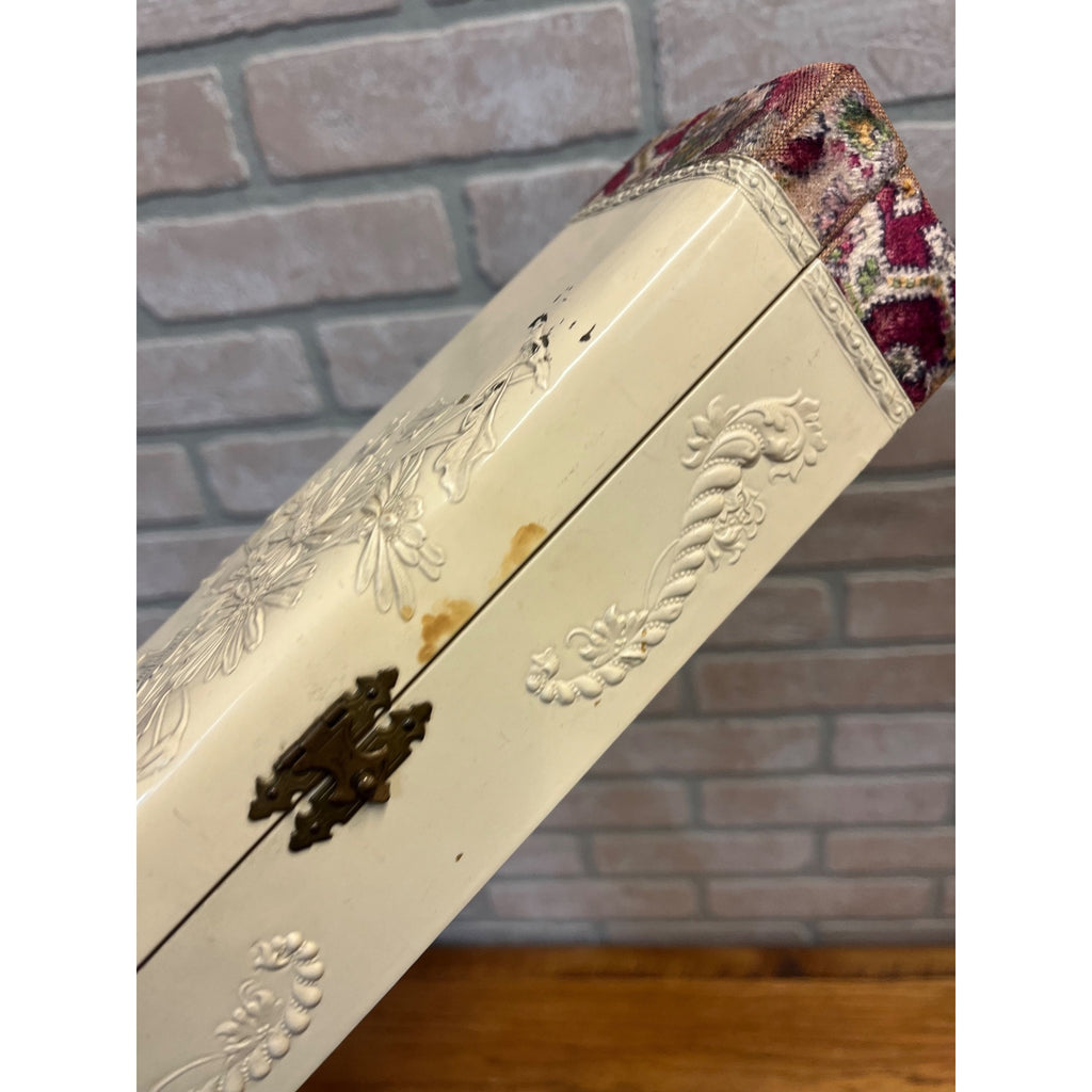 Antique Vintage 1900s Victorian Celluloid Vanity Dresser Box Embossed Floral White