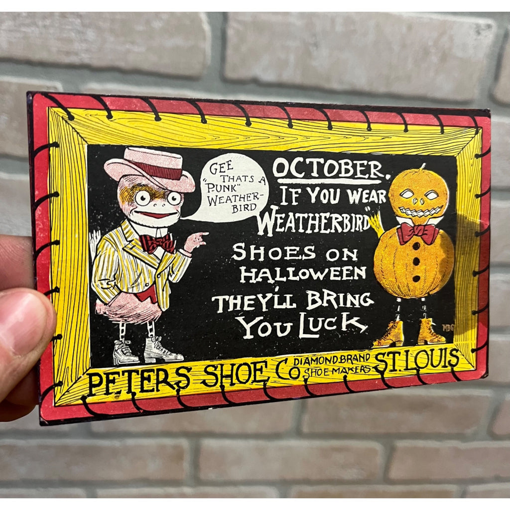 RARE Vintage Halloween Postcard Weather Bird Peters Shoe Co. Advertising