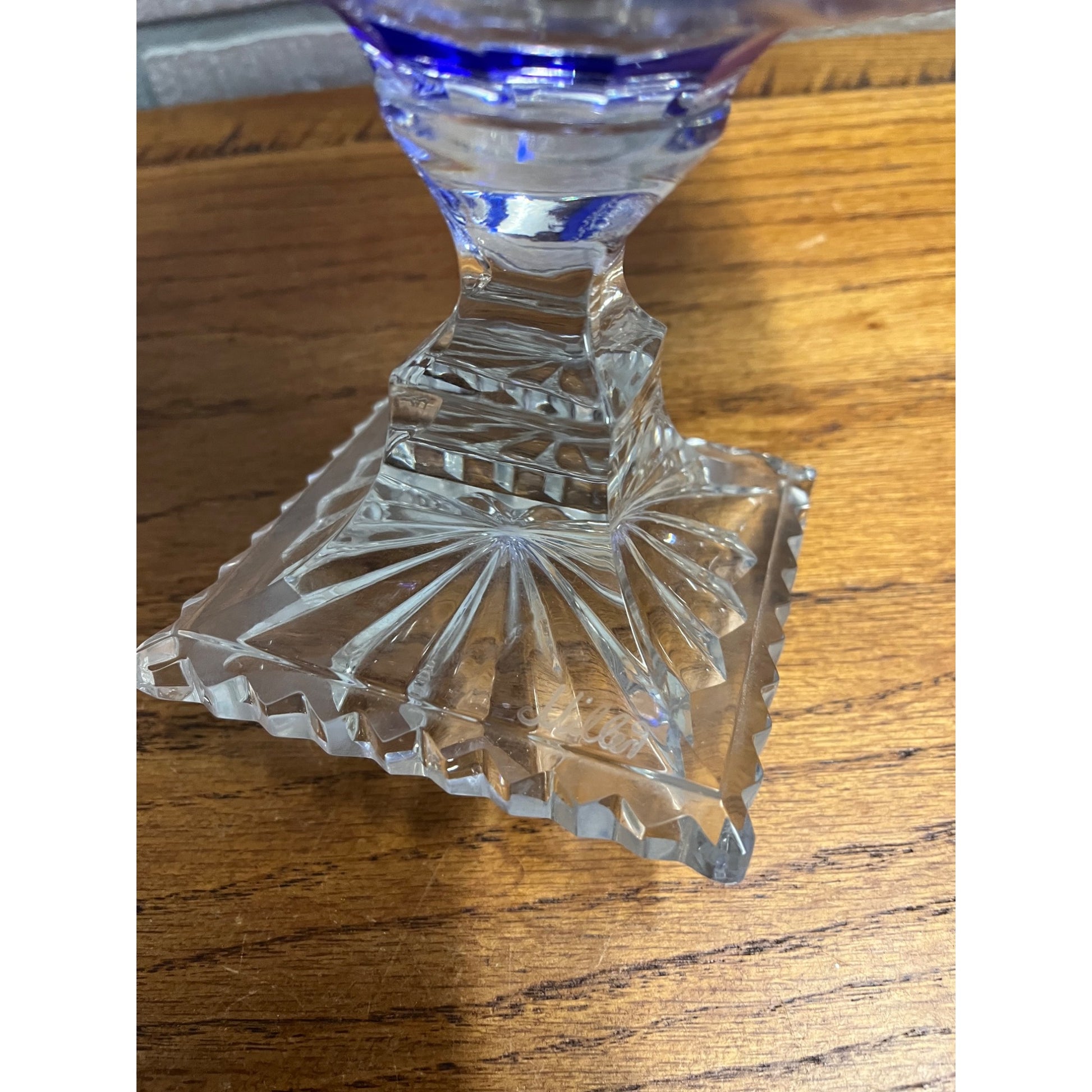 Antique Cobalt Blue Apothecary Lidded Jar Cut to Clear Czech Bohemian Drug Store