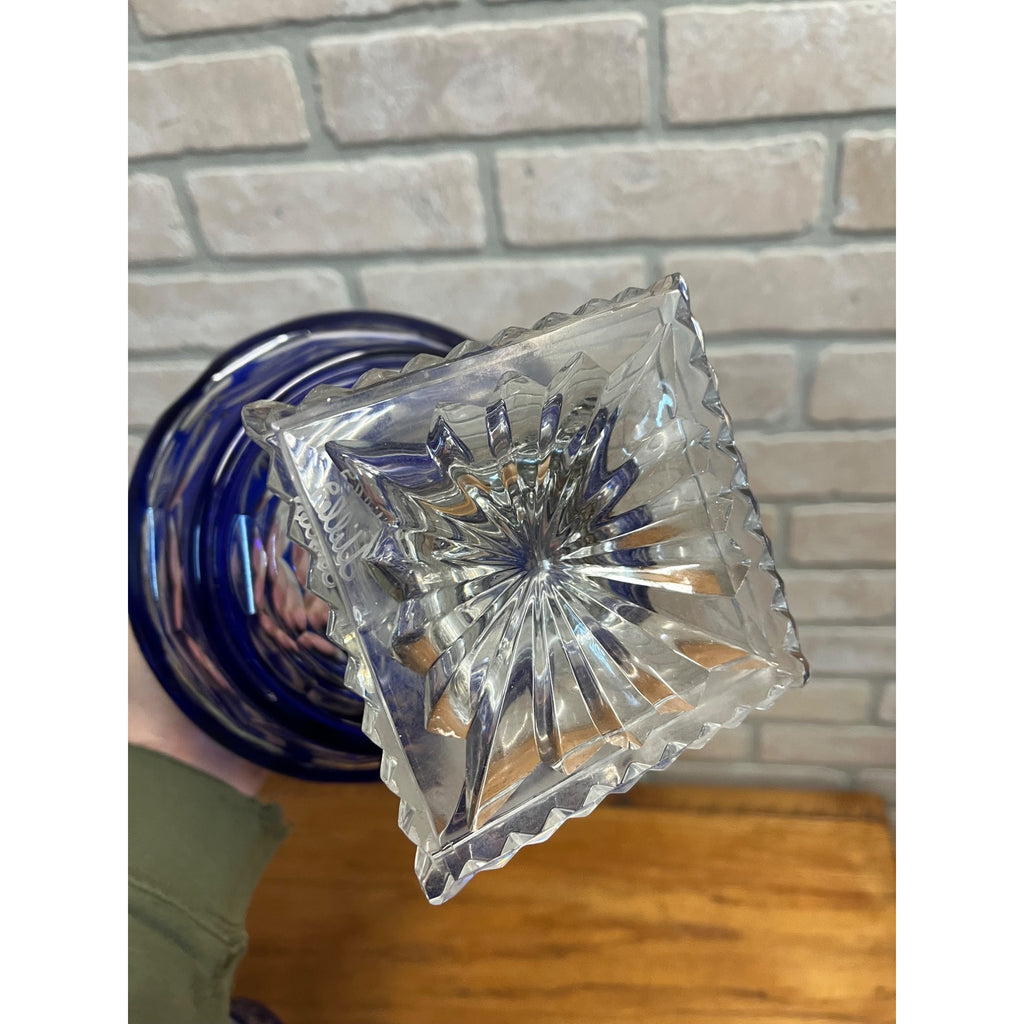 Antique Cobalt Blue Apothecary Lidded Jar Cut to Clear Czech Bohemian Drug Store