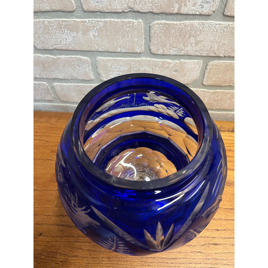 Antique Cobalt Blue Apothecary Lidded Jar Cut to Clear Czech Bohemian Drug Store