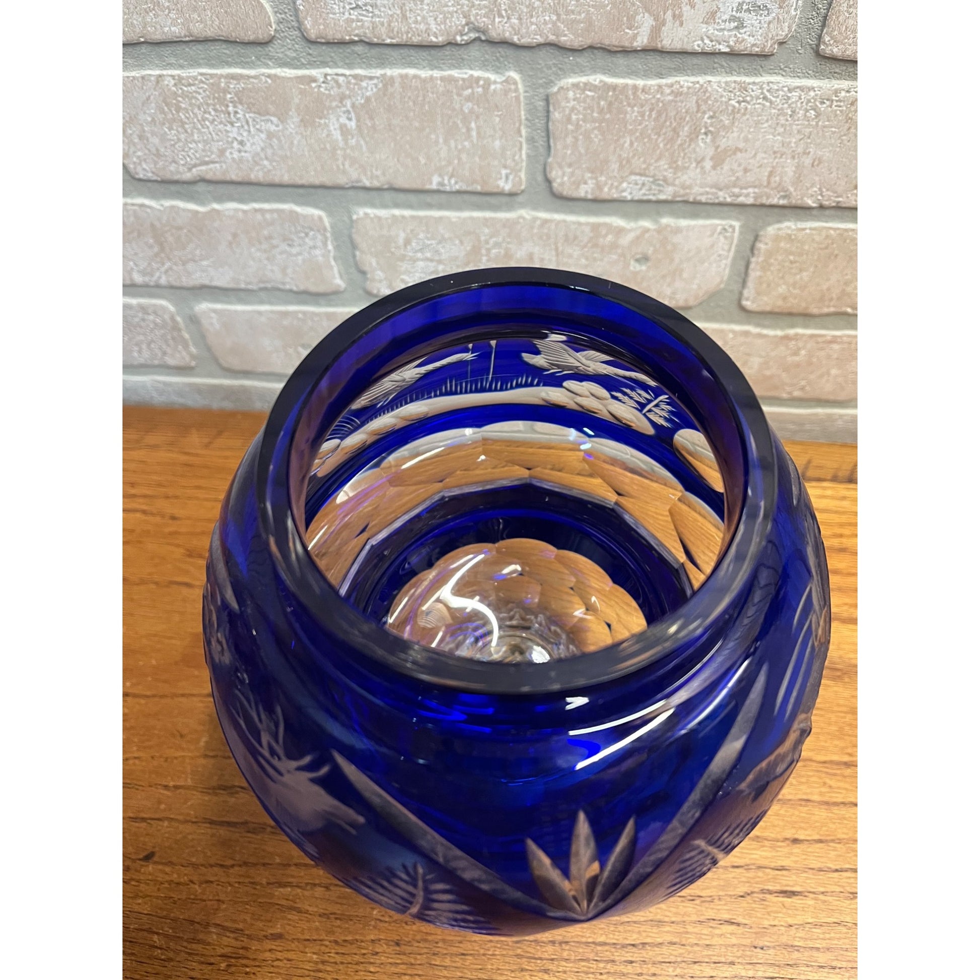 Antique Cobalt Blue Apothecary Lidded Jar Cut to Clear Czech Bohemian Drug Store