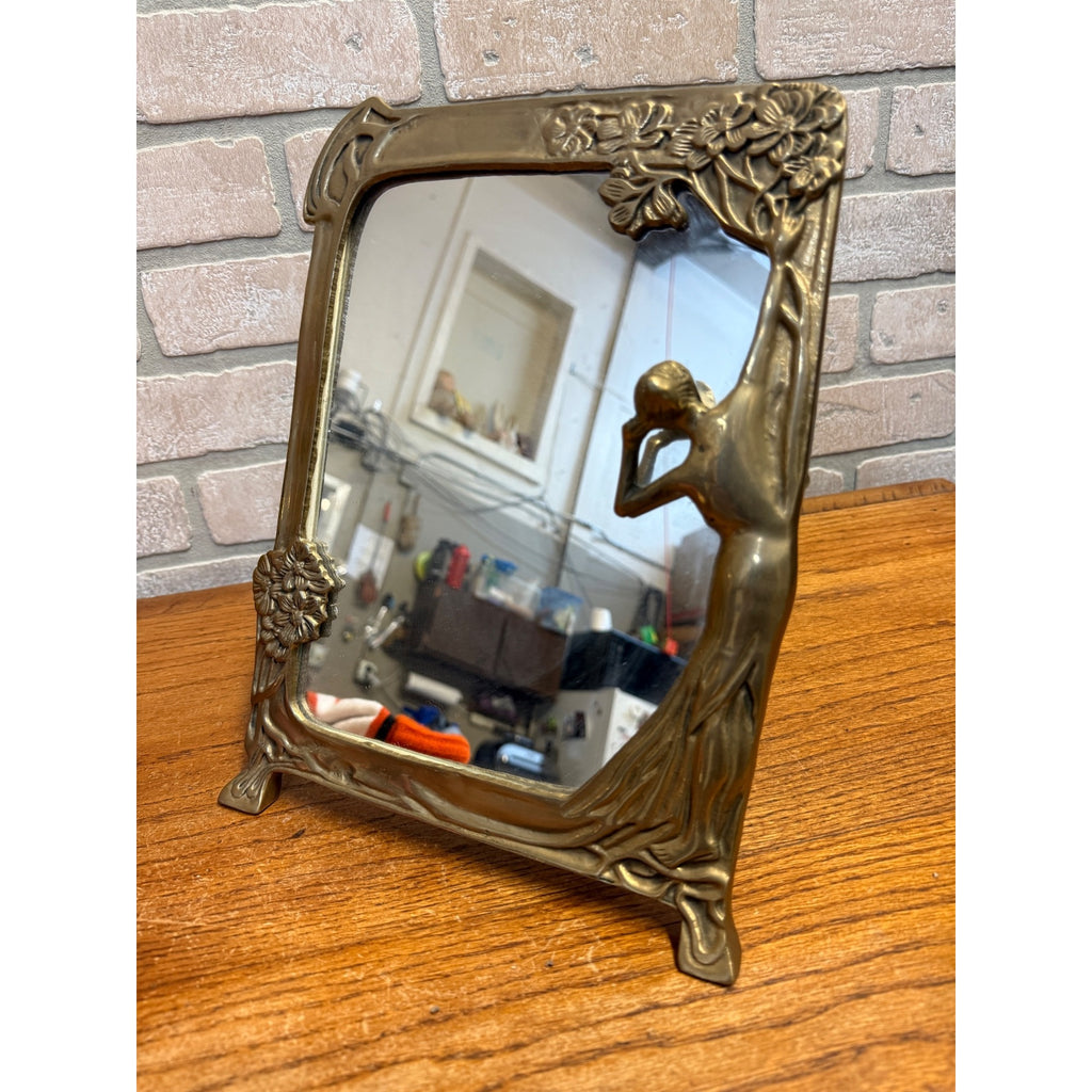 Vintage Art Nouveau Easel Mirror Picture Frame Metal 1940s-1950s