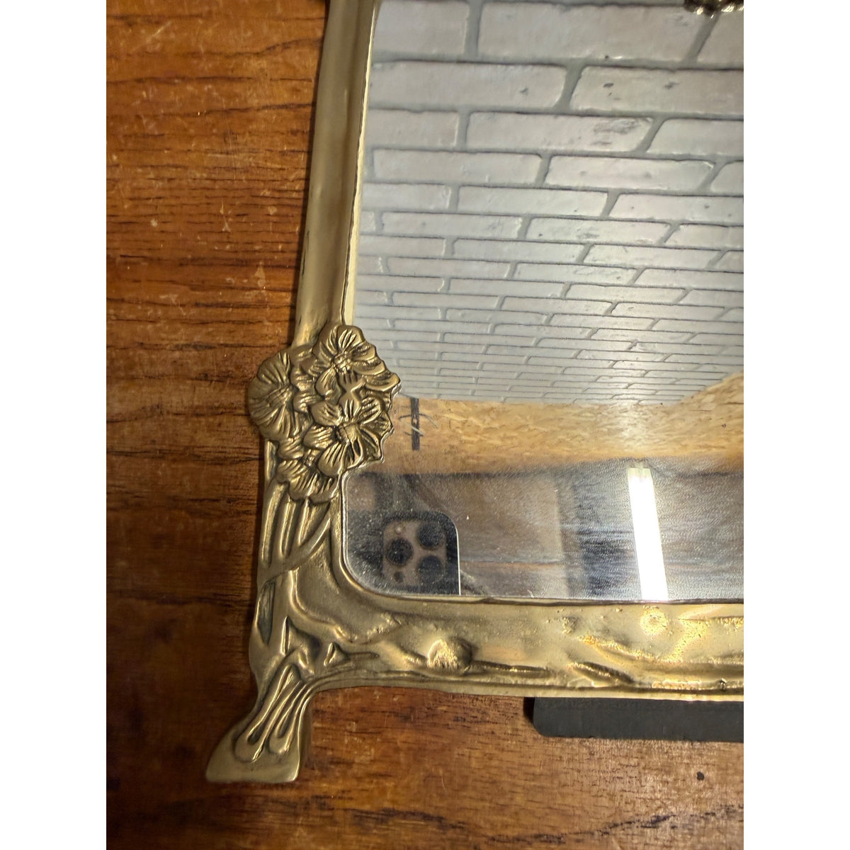 Vintage Art Nouveau Easel Mirror Picture Frame Metal 1940s-1950s