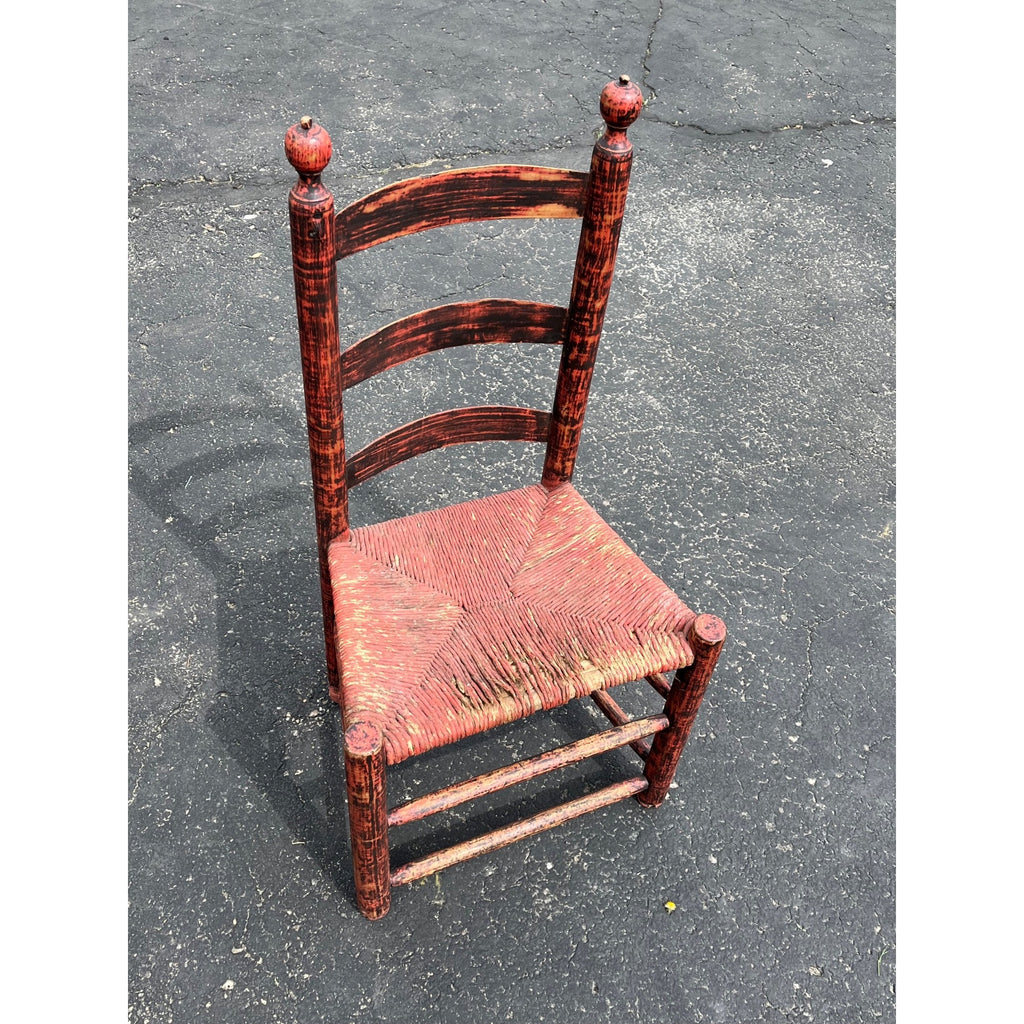 Antique Primitive 19th c. American Primitive Ladderback Rush Seat Chair Painted Folk Art 1830s Civil War Era