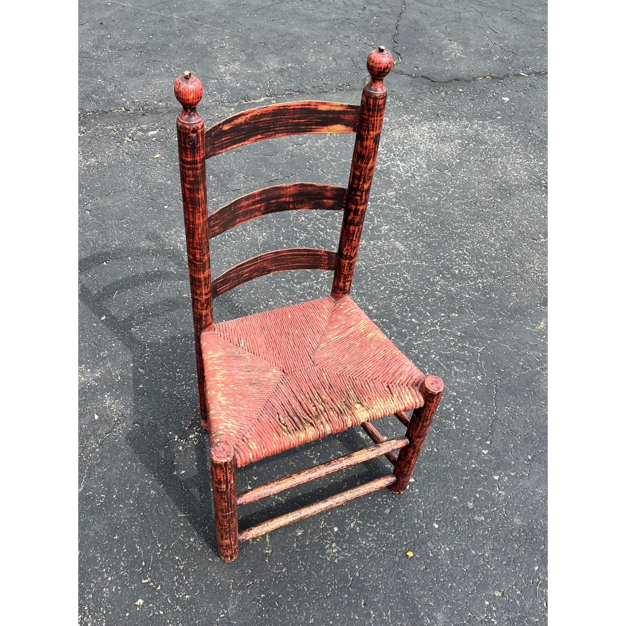 Antique Primitive 19th c. American Primitive Ladderback Rush Seat Chair Painted Folk Art 1830s Civil War Era