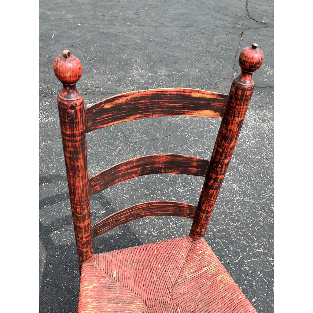 Antique Primitive 19th c. American Primitive Ladderback Rush Seat Chair Painted Folk Art 1830s Civil War Era