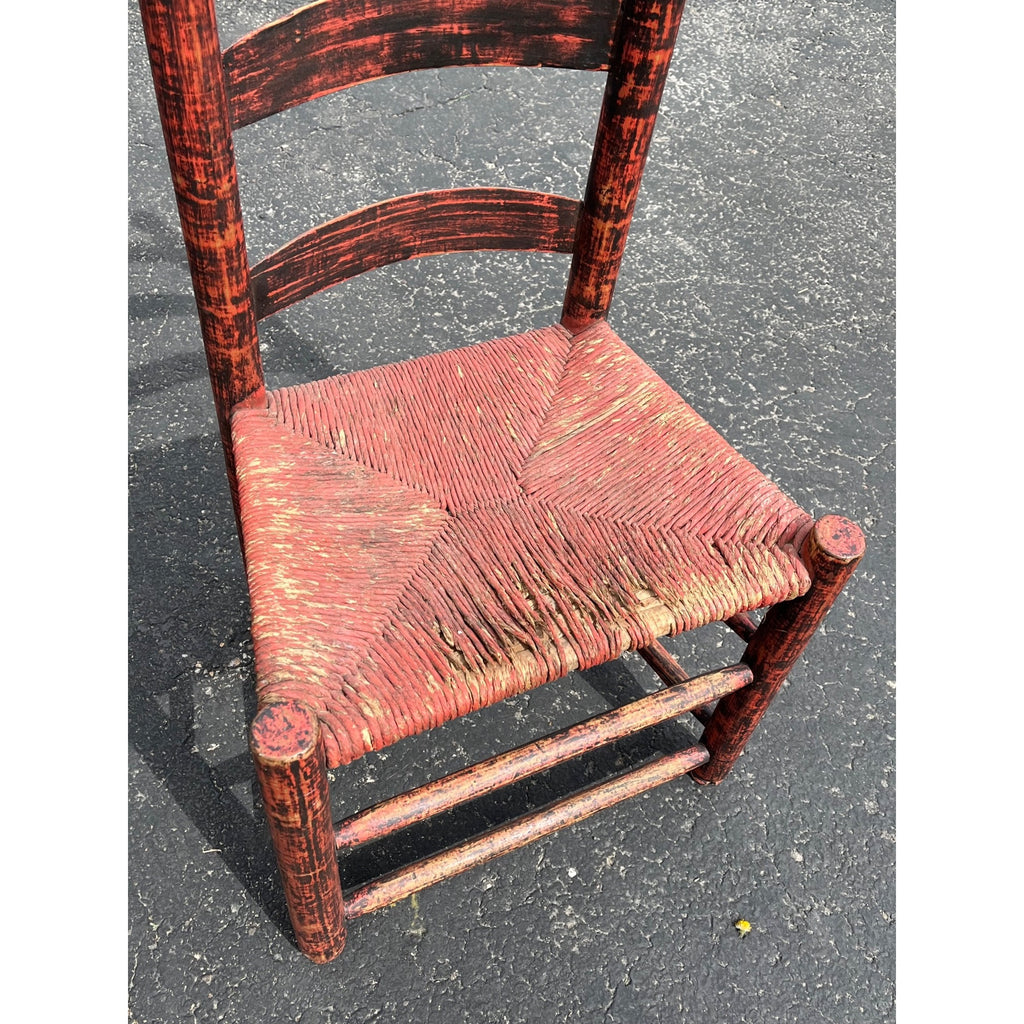 Antique Primitive 19th c. American Primitive Ladderback Rush Seat Chair Painted Folk Art 1830s Civil War Era