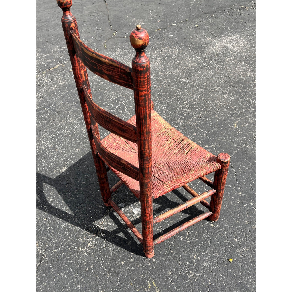 Antique Primitive 19th c. American Primitive Ladderback Rush Seat Chair Painted Folk Art 1830s Civil War Era