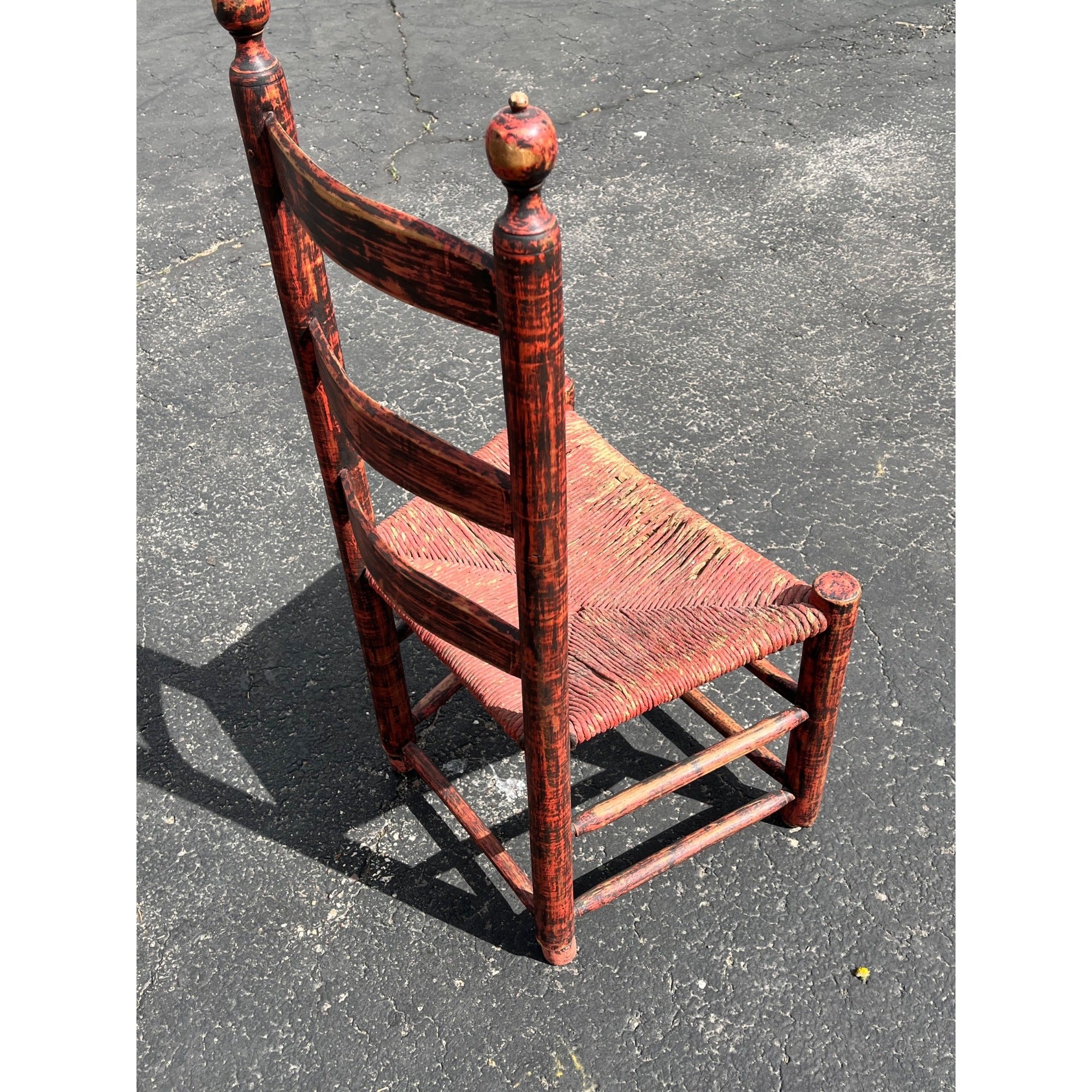 Antique Primitive 19th c. American Primitive Ladderback Rush Seat Chair Painted Folk Art 1830s Civil War Era