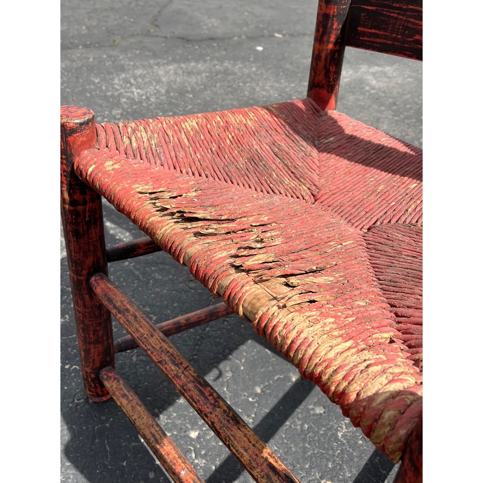 Antique Primitive 19th c. American Primitive Ladderback Rush Seat Chair Painted Folk Art 1830s Civil War Era