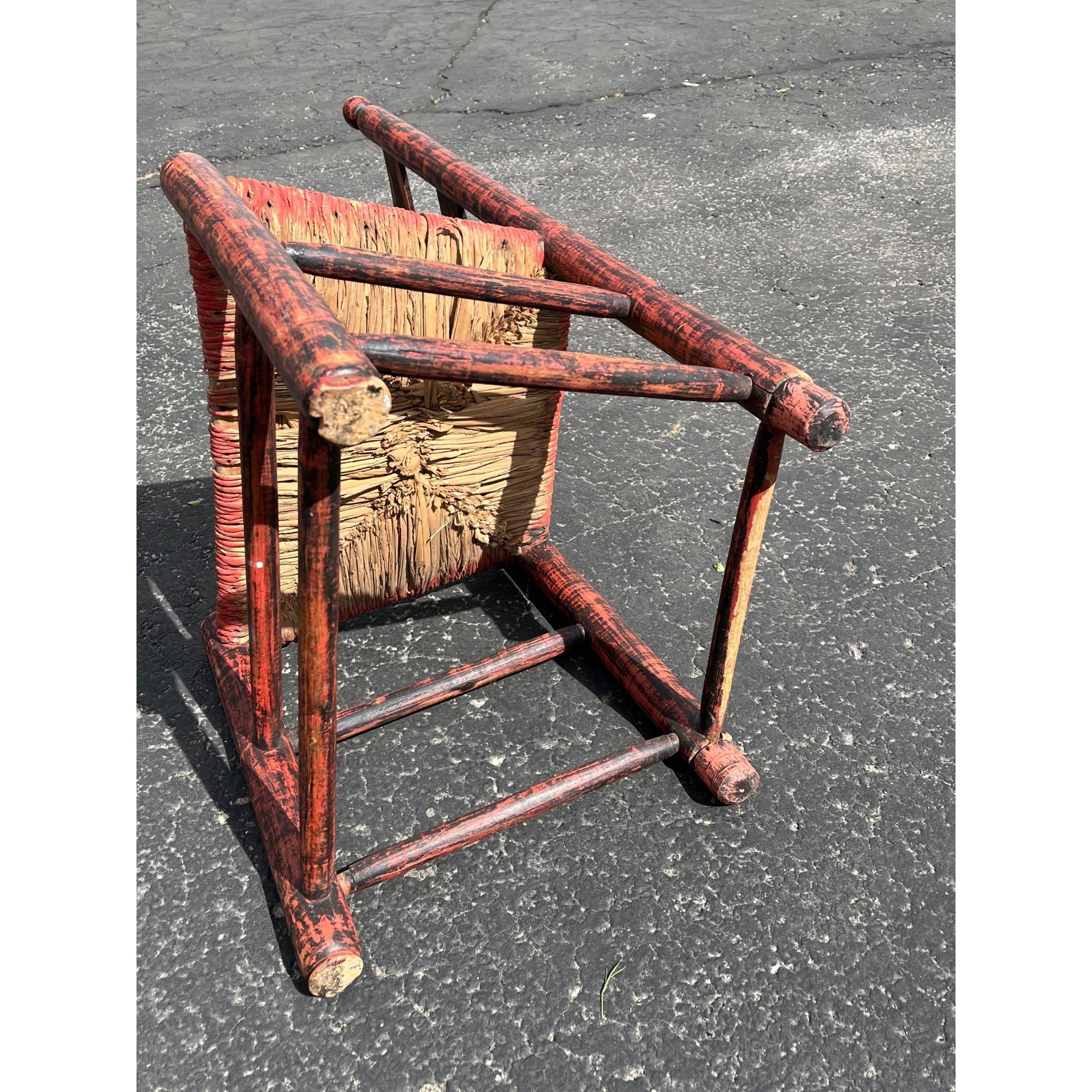 Antique Primitive 19th c. American Primitive Ladderback Rush Seat Chair Painted Folk Art 1830s Civil War Era