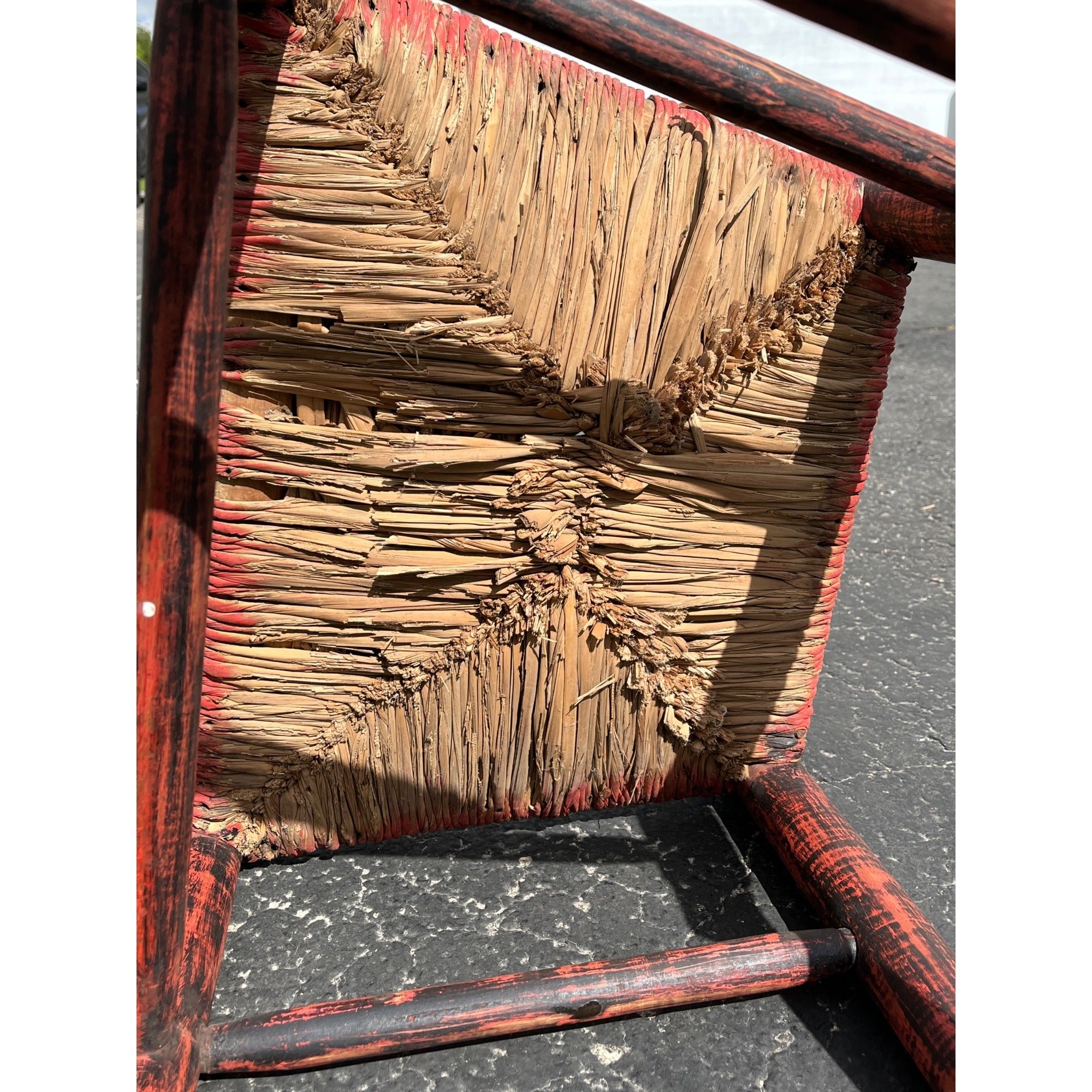 Antique Primitive 19th c. American Primitive Ladderback Rush Seat Chair Painted Folk Art 1830s Civil War Era