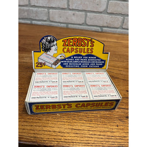 Vintage Zerbst's Capsules Full Drug Store Display Box w/ 12 Boxes Advertising
