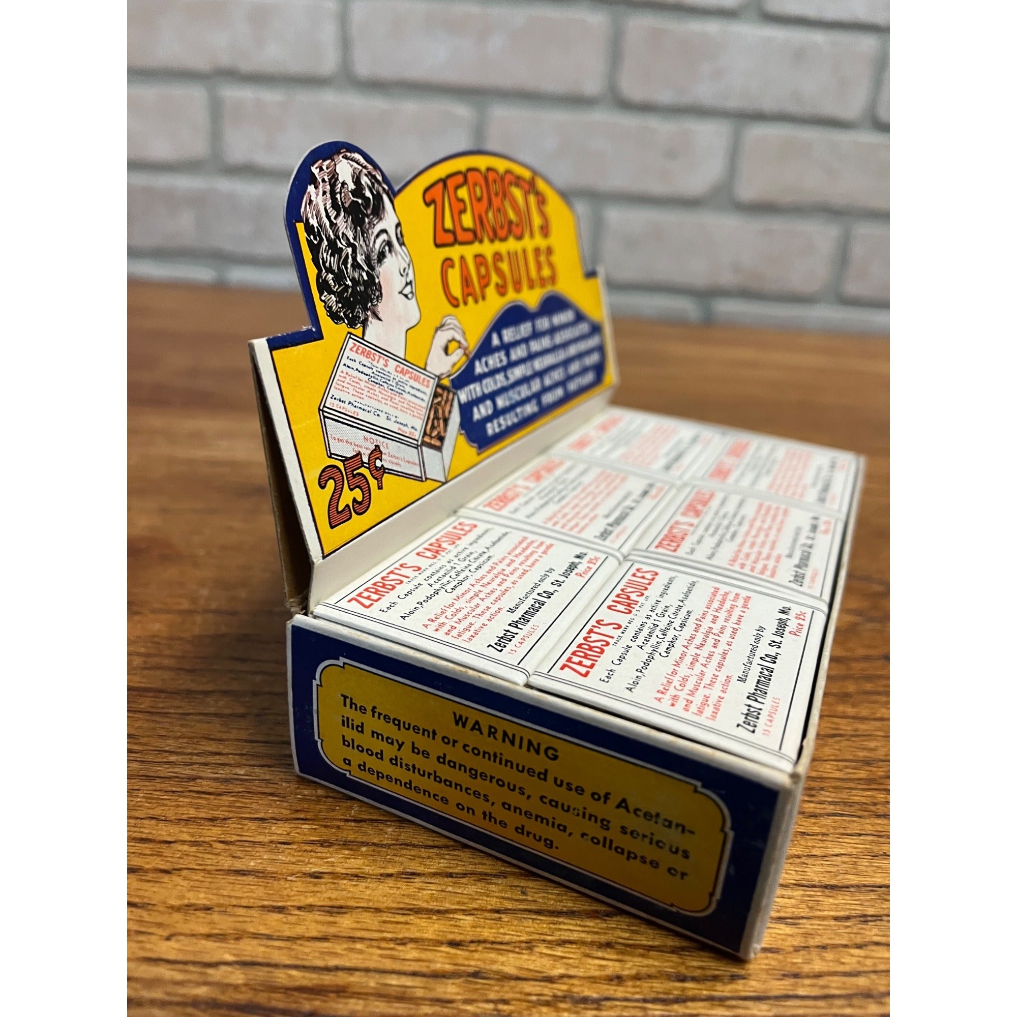 Vintage Zerbst's Capsules Full Drug Store Display Box w/ 12 Boxes Advertising