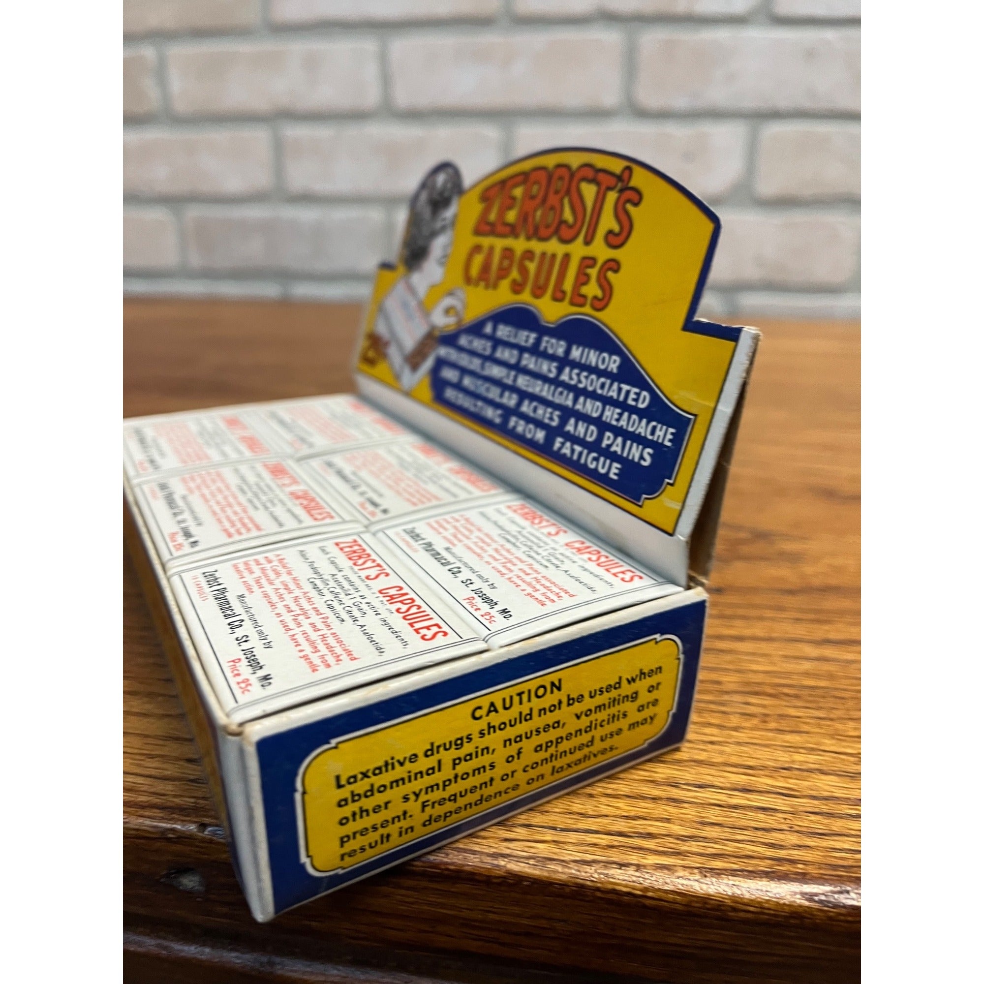 Vintage Zerbst's Capsules Full Drug Store Display Box w/ 12 Boxes Advertising
