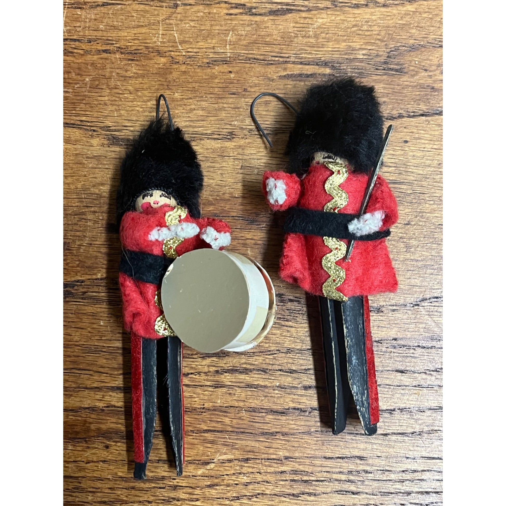 Vintage Wood Clothes Pin Nutcracker Soldier Christmas Ornaments MCM Kitschy