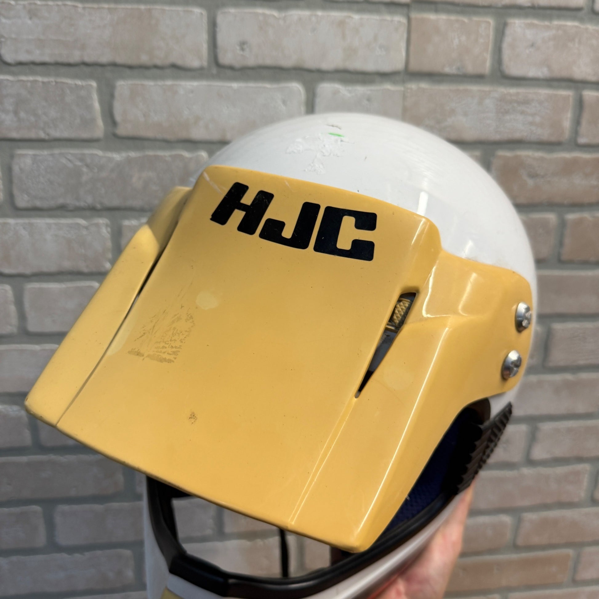 Vintage HJC White Red Black Stripe Motorcycle Racing Helmet Snowmobile