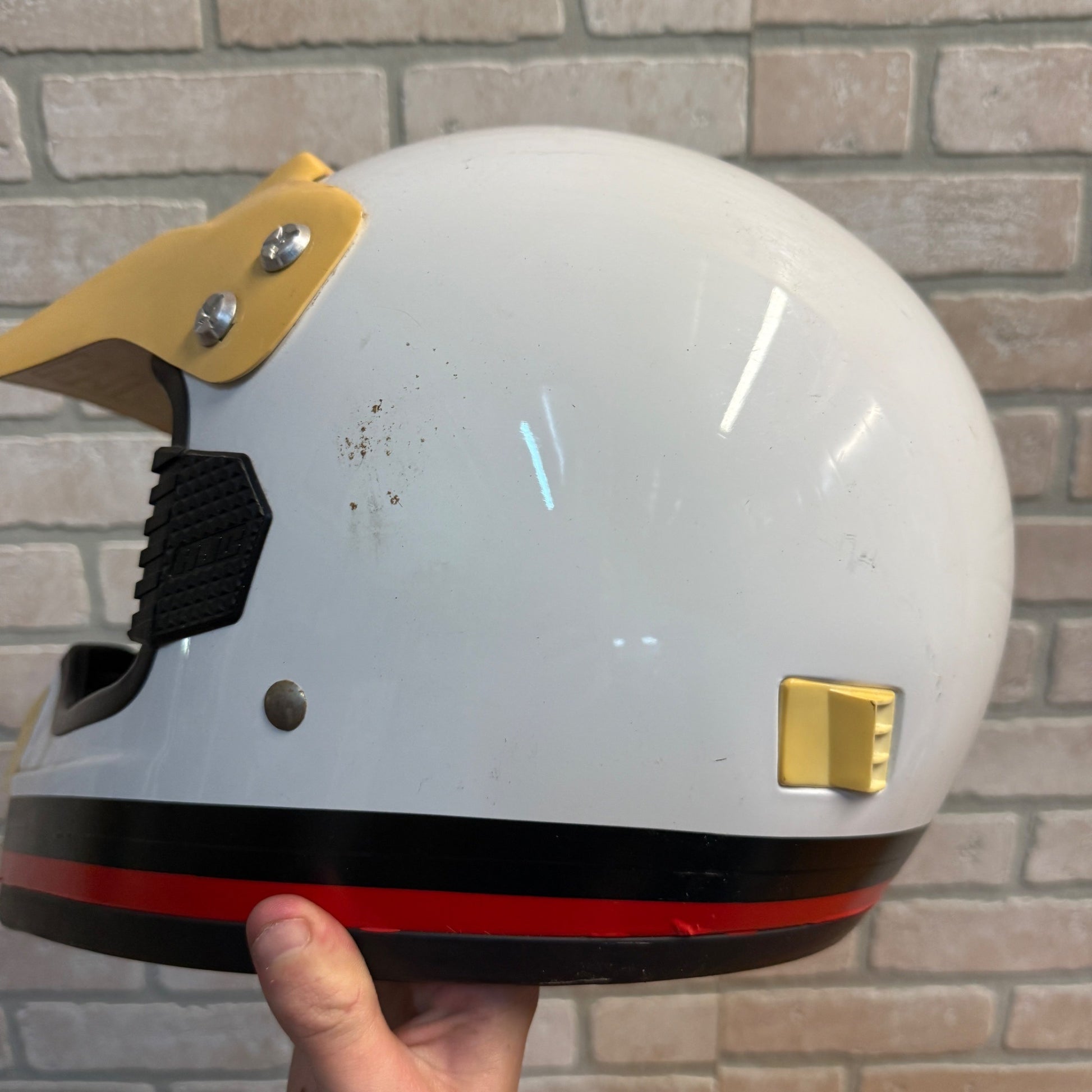 Vintage HJC White Red Black Stripe Motorcycle Racing Helmet Snowmobile