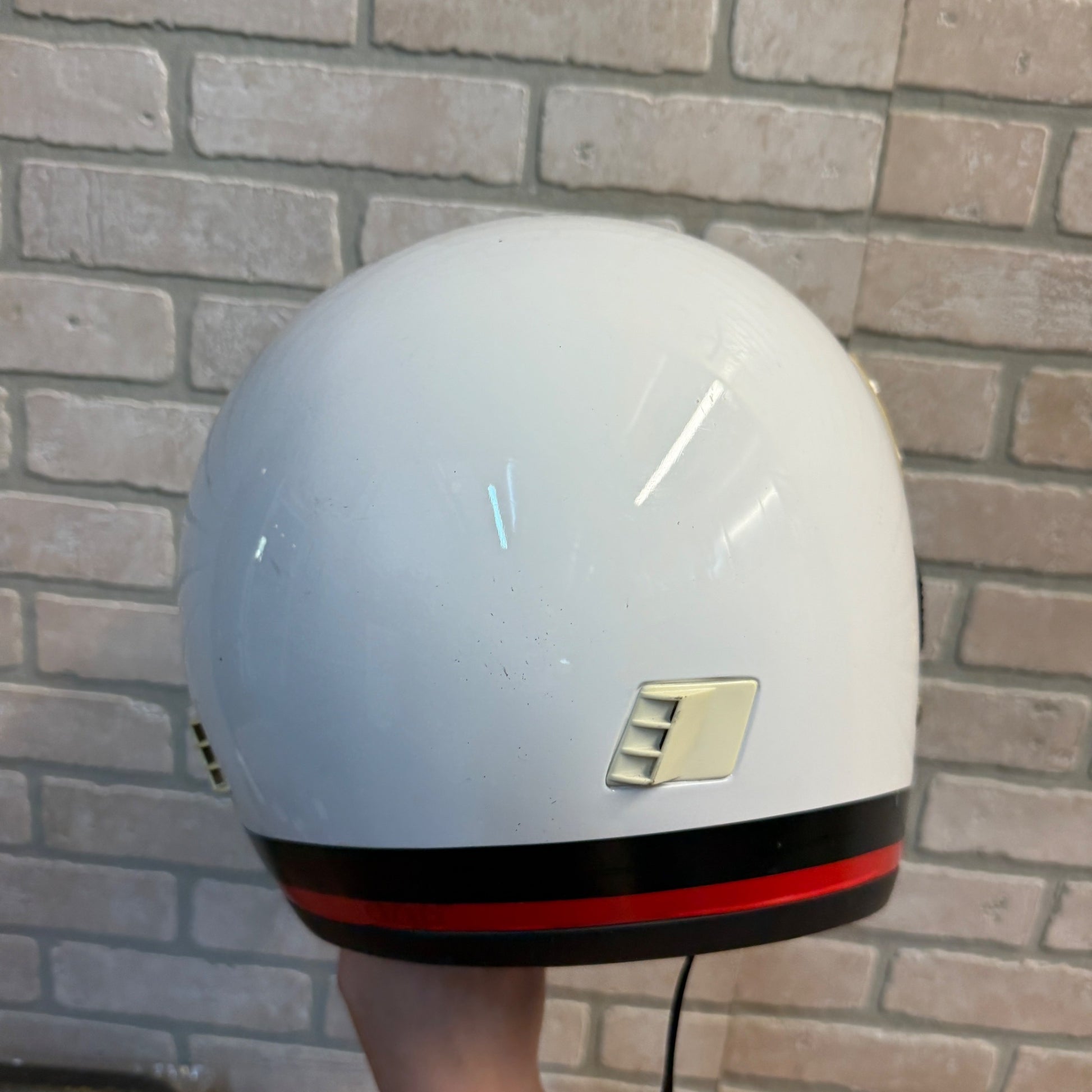 Vintage HJC White Red Black Stripe Motorcycle Racing Helmet Snowmobile