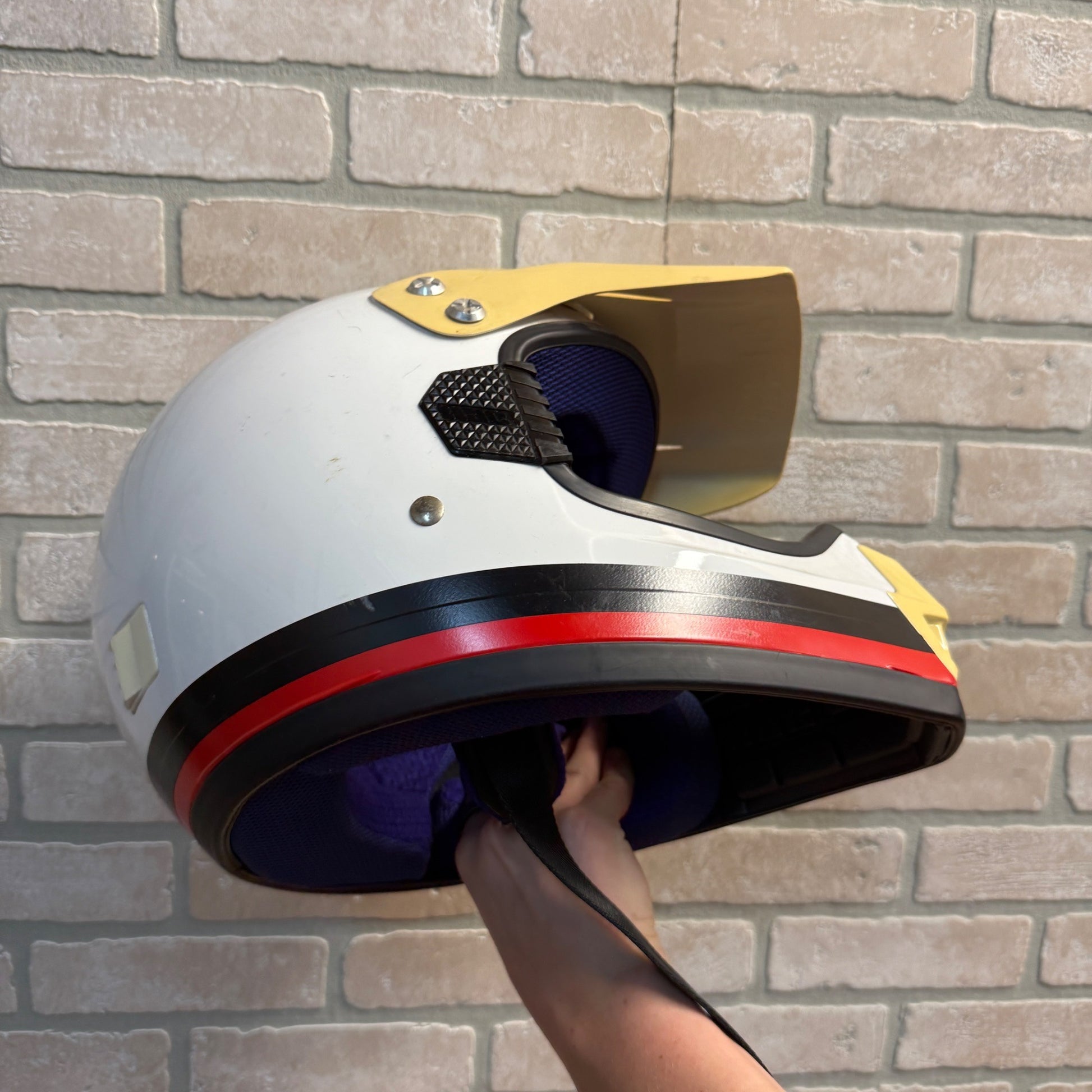 Vintage HJC White Red Black Stripe Motorcycle Racing Helmet Snowmobile