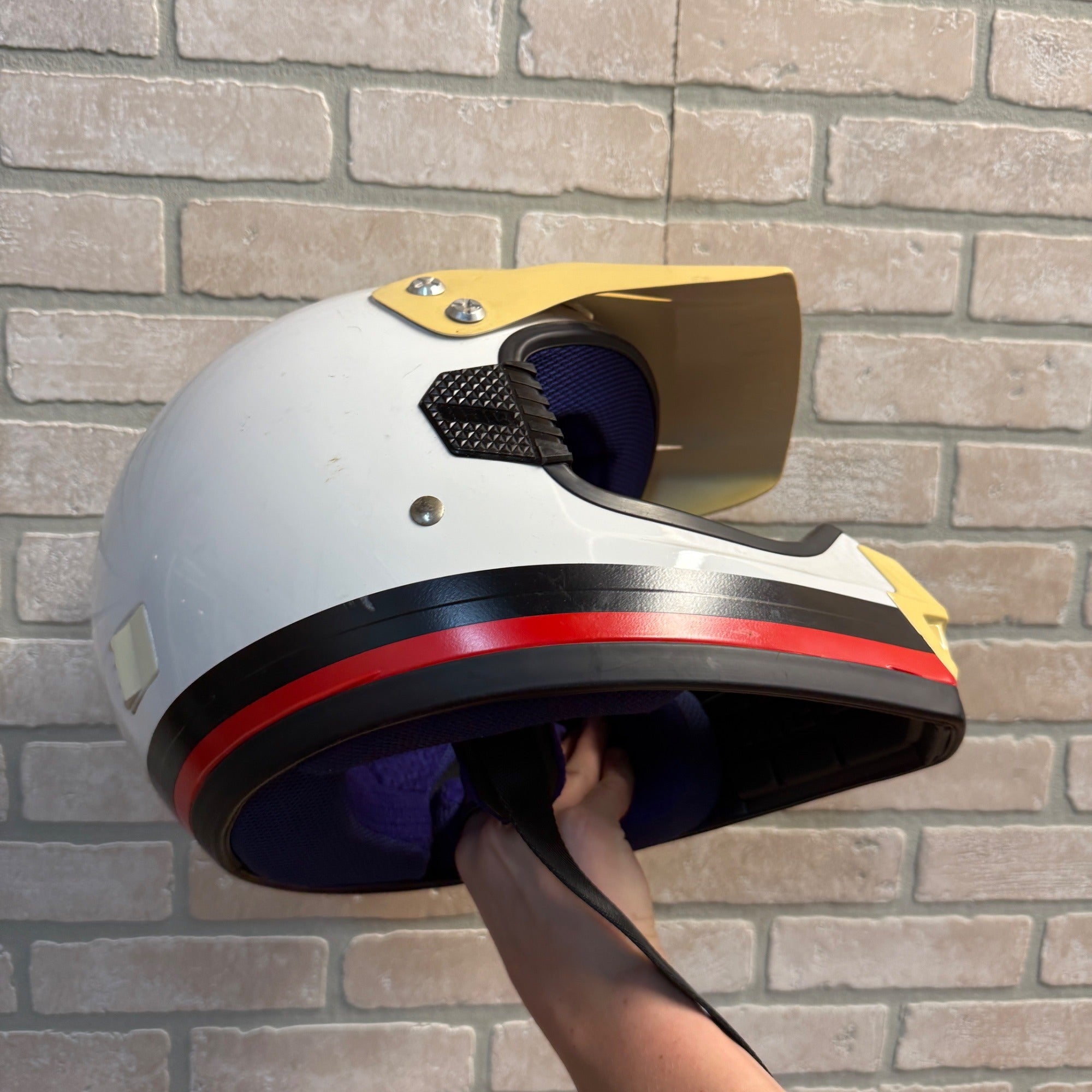 Vintage HJC White Red Black Stripe Motorcycle Racing Helmet Snowmobile