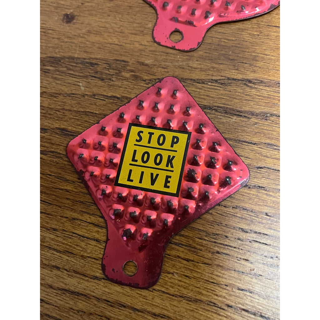 Vintage Lot (2) Bicycle License Plate Reflective Toppers School's Out Watch Out