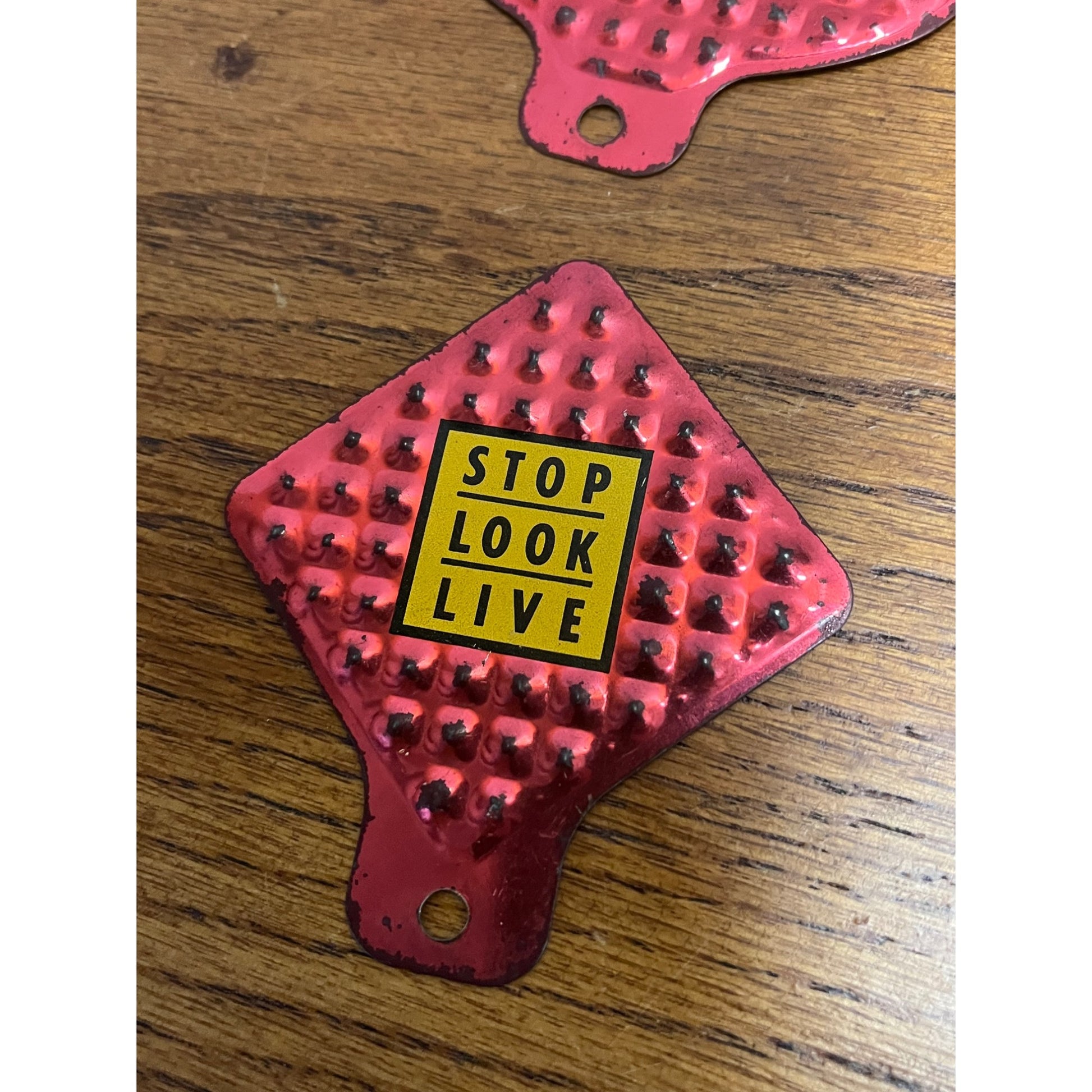 Vintage Lot (2) Bicycle License Plate Reflective Toppers School's Out Watch Out