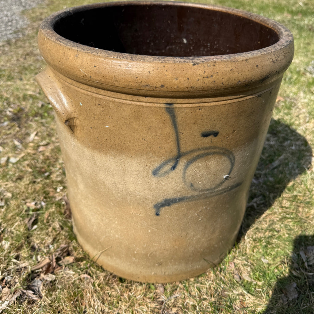 1800s Antique 5 Gallon Salt Glaze Stoneware Crock Cobalt Decorated 5