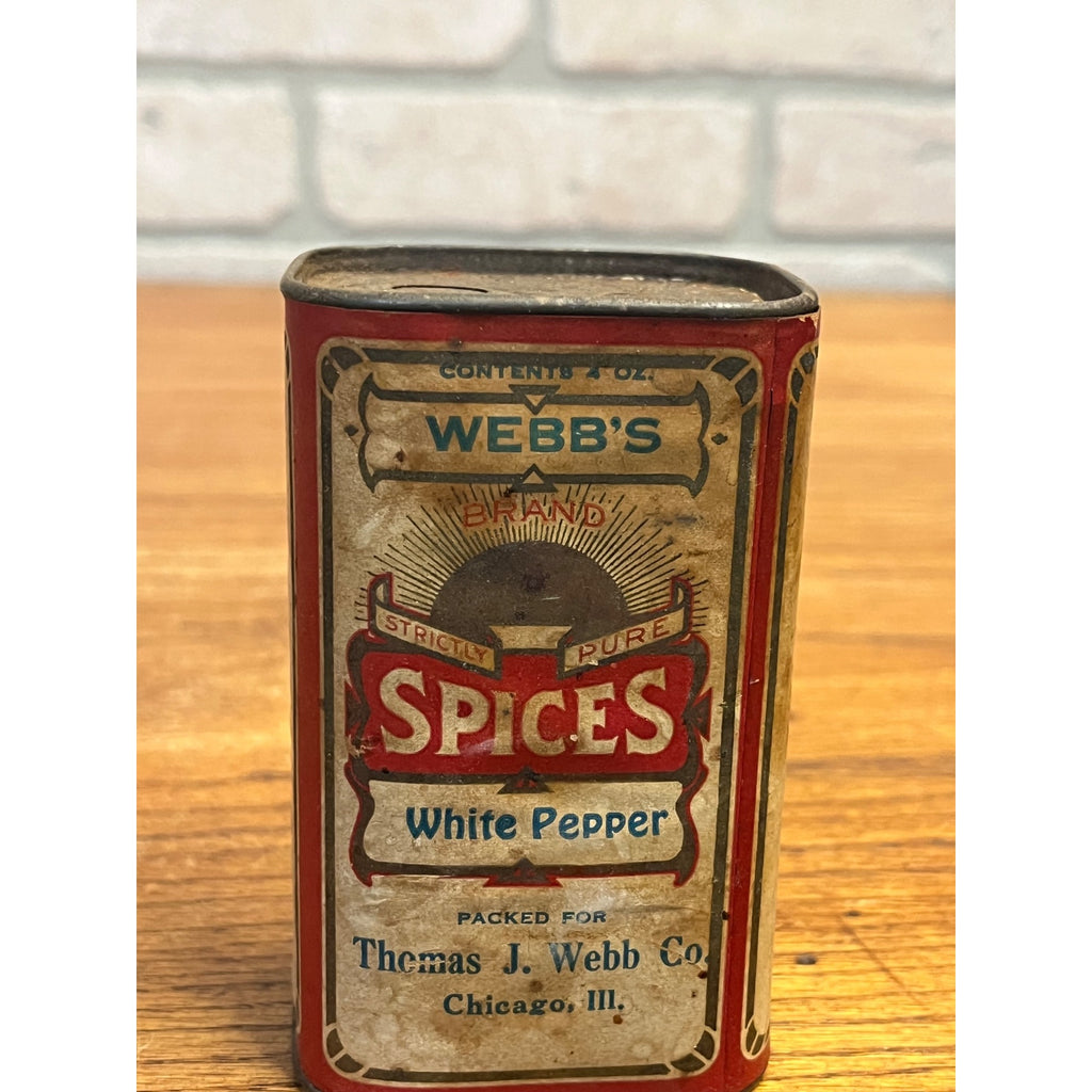 Vintage Spice Tin Thomas J. Webb Chicago IL. Advertising Webb's White Pepper