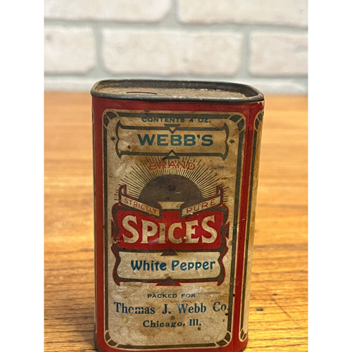 Vintage Spice Tin Thomas J. Webb Chicago IL. Advertising Webb's White Pepper