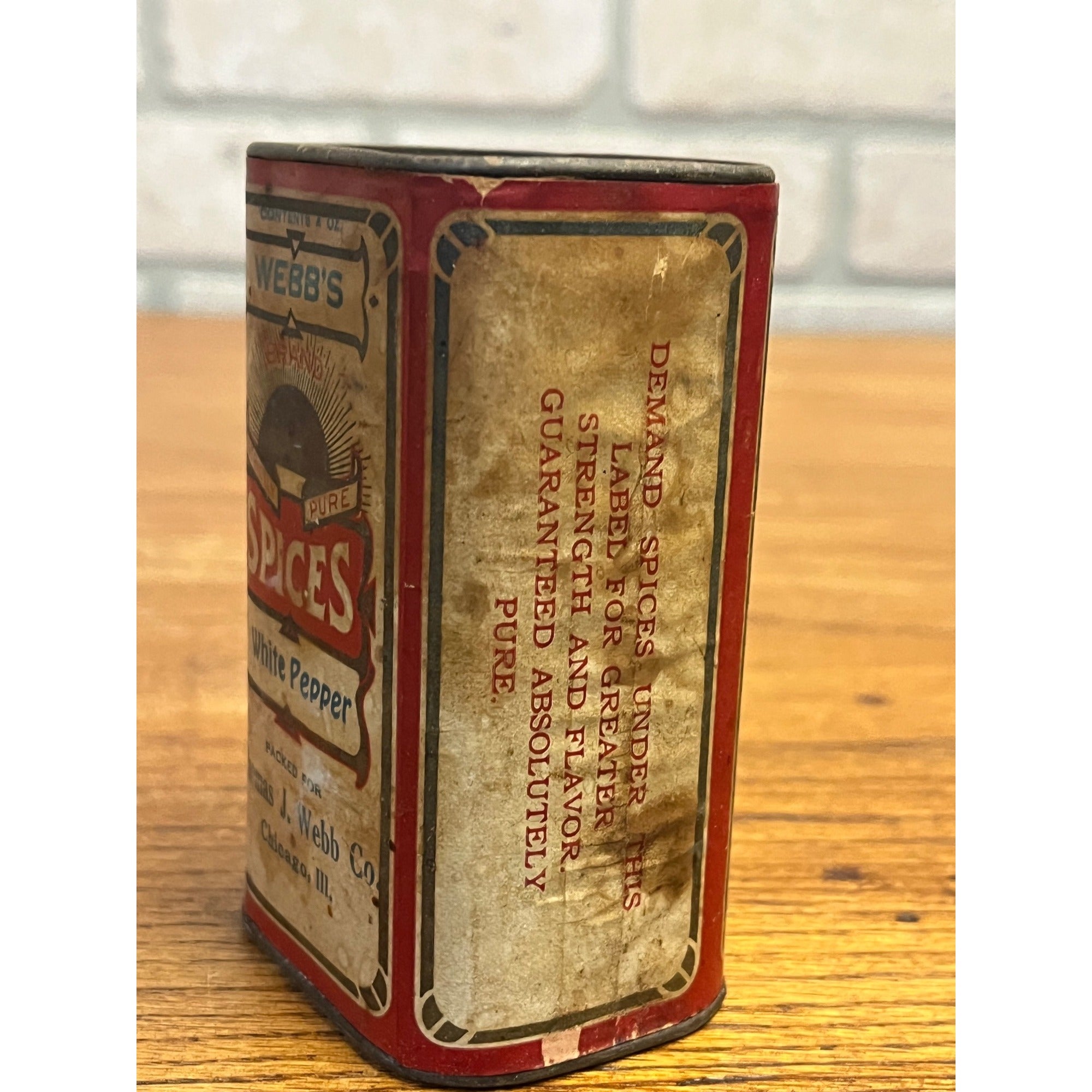 Vintage Spice Tin Thomas J. Webb Chicago IL. Advertising Webb's White Pepper