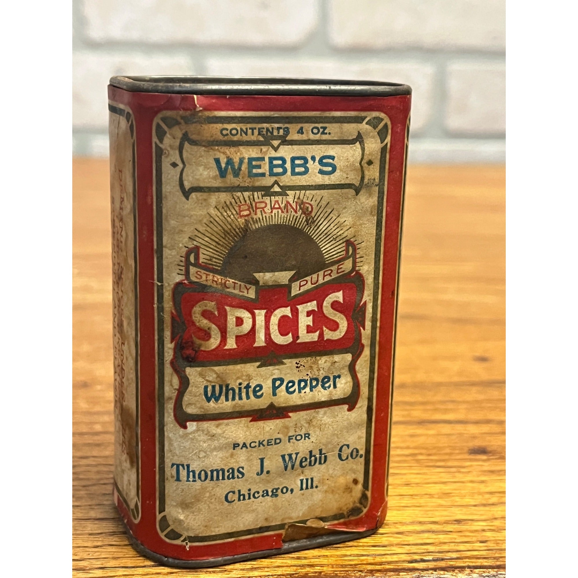 Vintage Spice Tin Thomas J. Webb Chicago IL. Advertising Webb's White Pepper