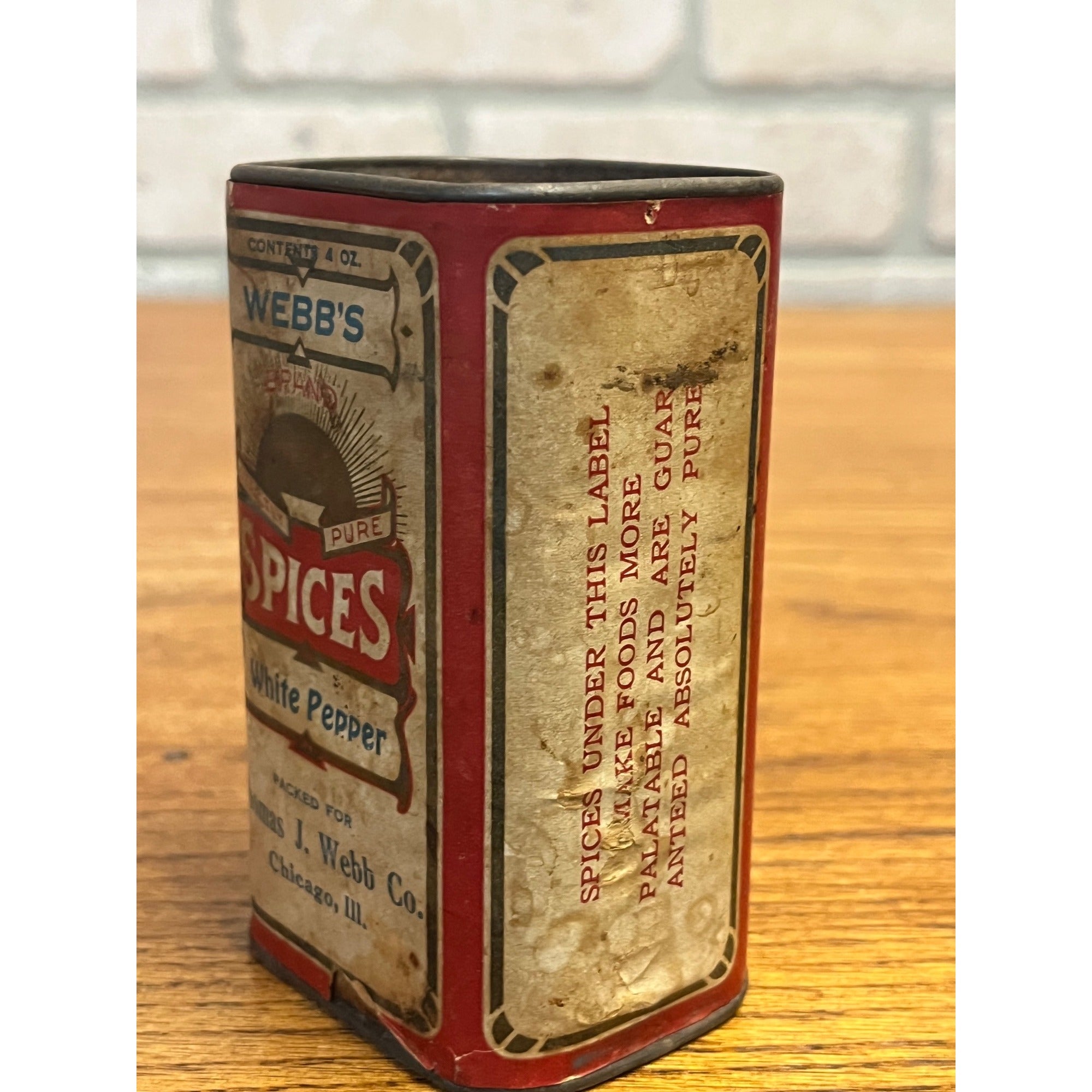 Vintage Spice Tin Thomas J. Webb Chicago IL. Advertising Webb's White Pepper