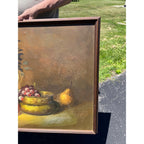 Vintage Original Floral Still Life Oil Painting Fruit Vase Grapes Framed Canvas