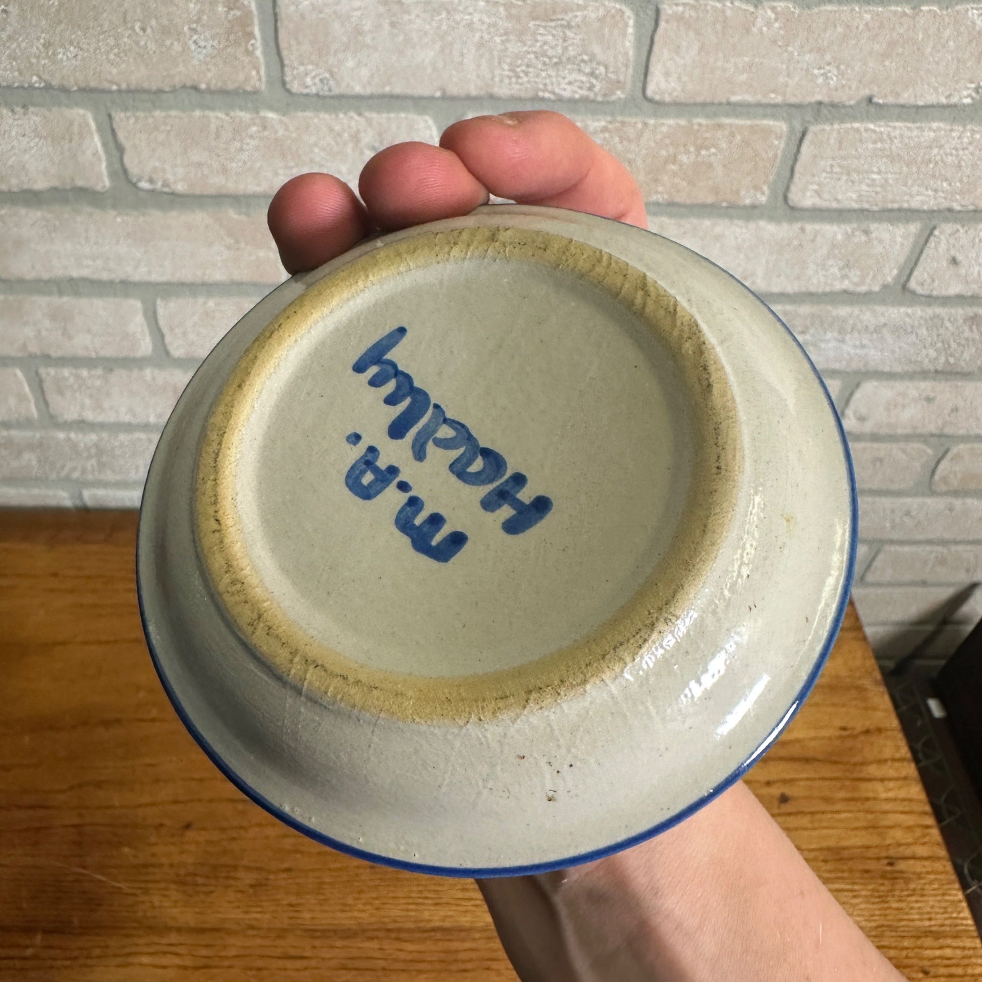 Vintage M.A. Hadley Art Pottery Butter Pat Dish 4-1/4" Stoneware Best of Luck
