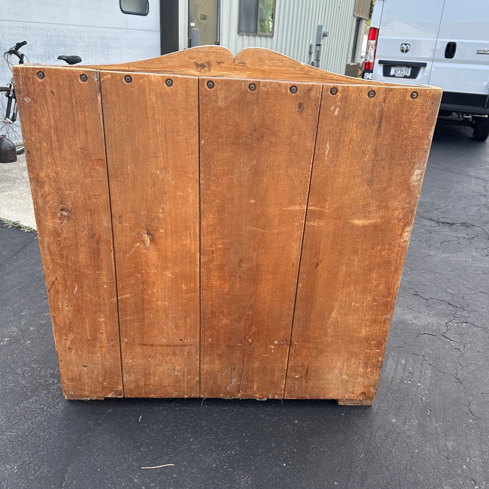 Antique Primitive Wooden Tall-Back Bench Seat Handmade Entryway Cabinet