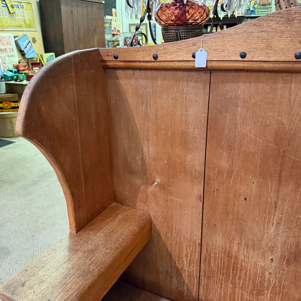 Antique Primitive Wooden Tall-Back Bench Seat Handmade Entryway Cabinet