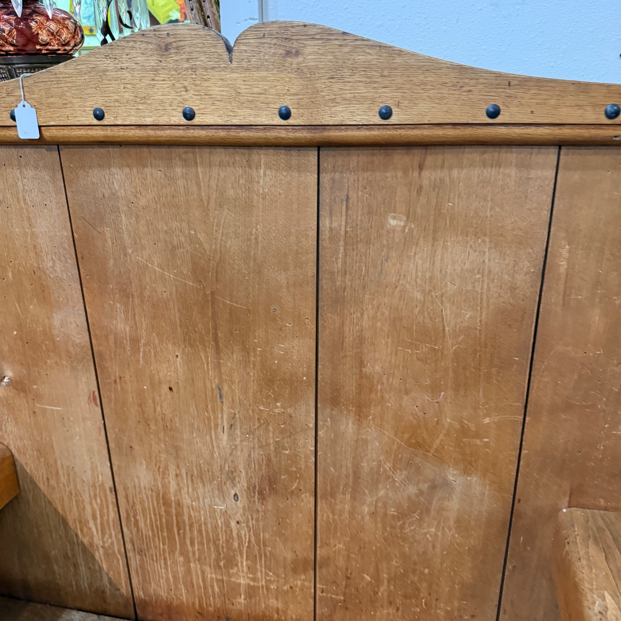 Antique Primitive Wooden Tall-Back Bench Seat Handmade Entryway Cabinet