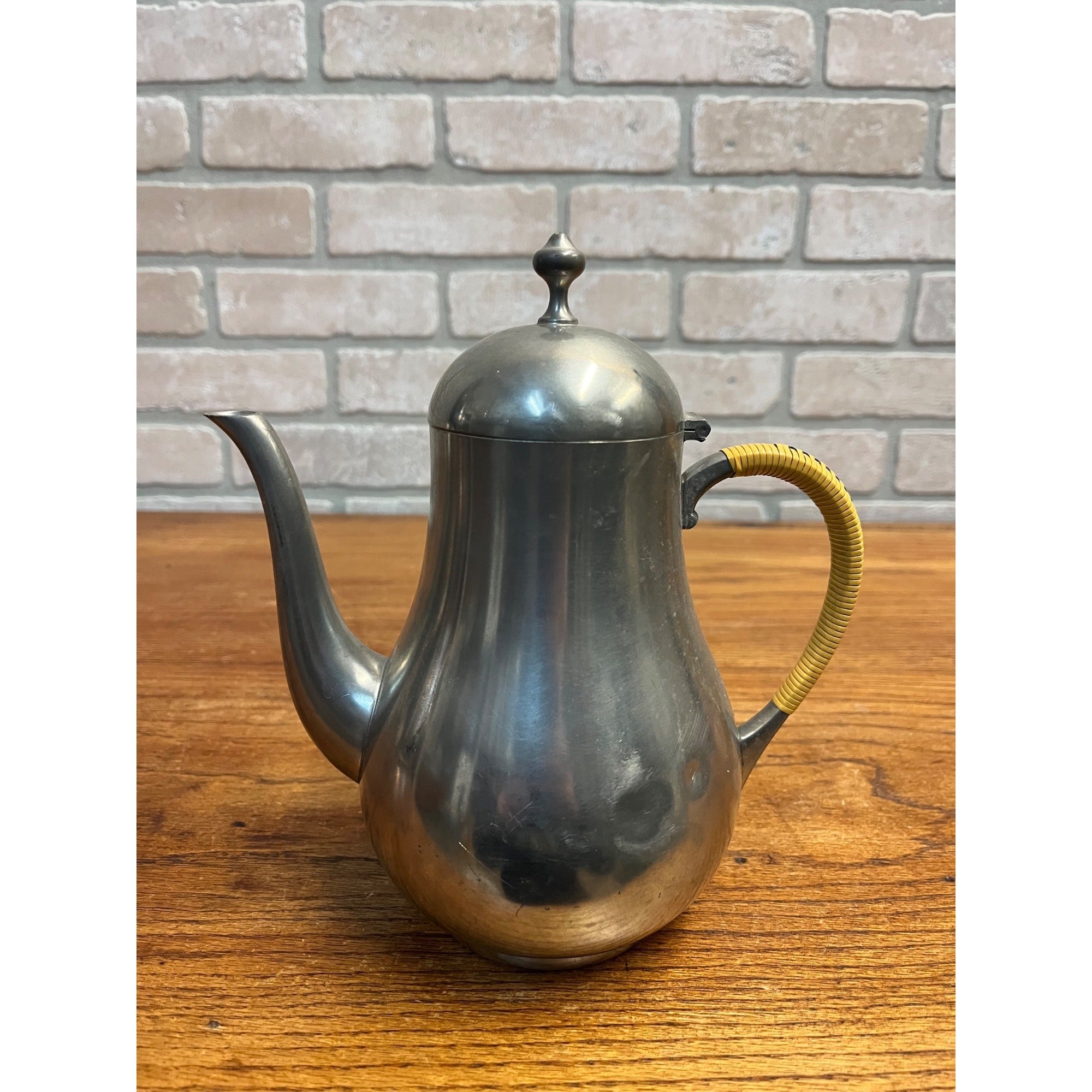 Vintage Mid Century Royal Holland Pewter KMD TIEL Tea Pot w Wrapped Handle